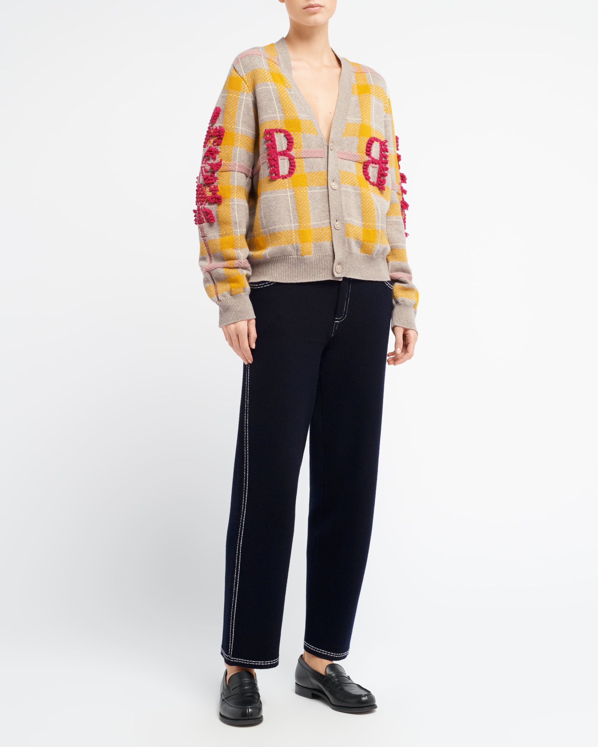 Cardigan en cachemire à motif tartan et logo B | Barrie - Barrie