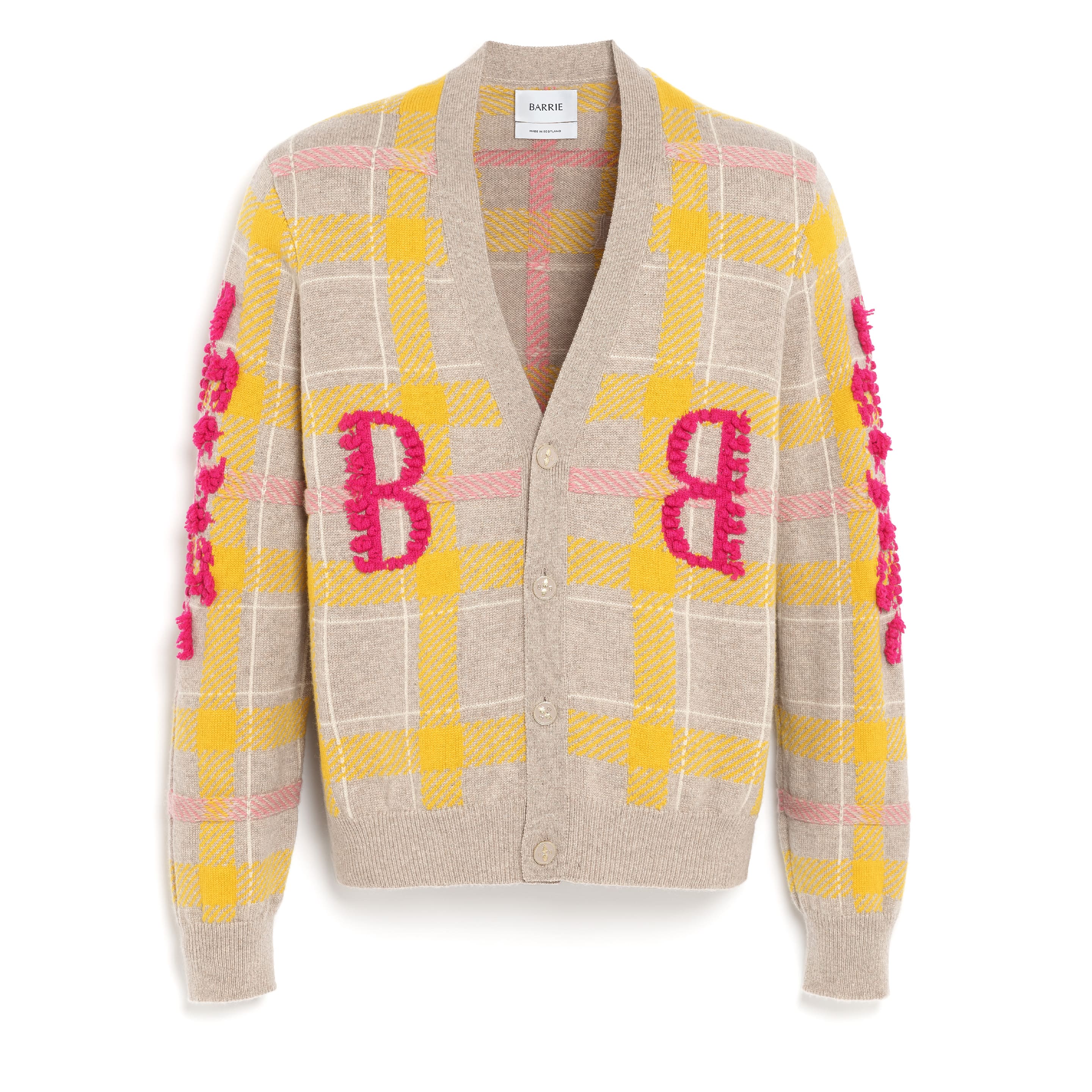 Cardigan en cachemire à motif tartan et logo B