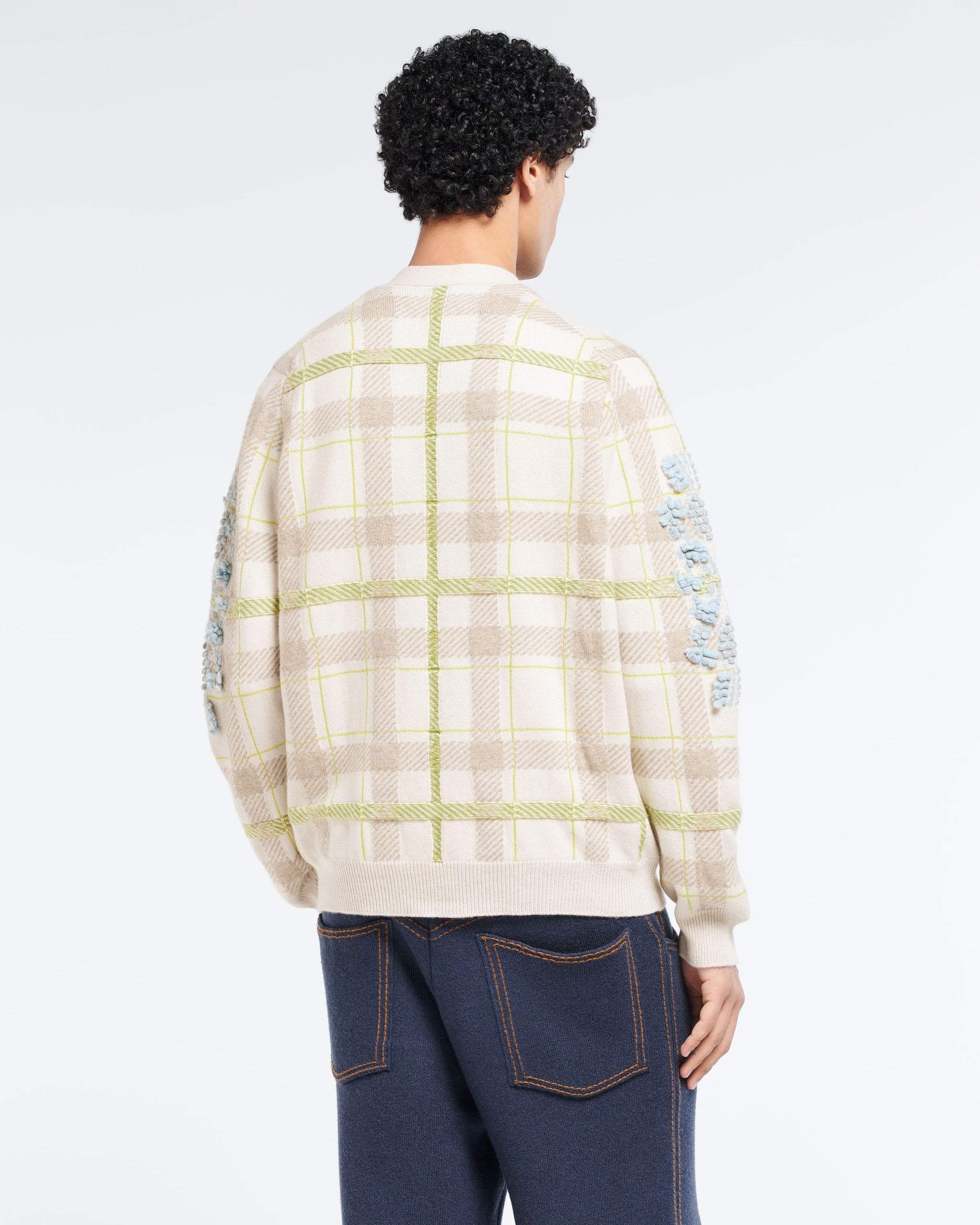 Cardigan col V en cachemire à motif tartan et logo B | Barrie - Barrie