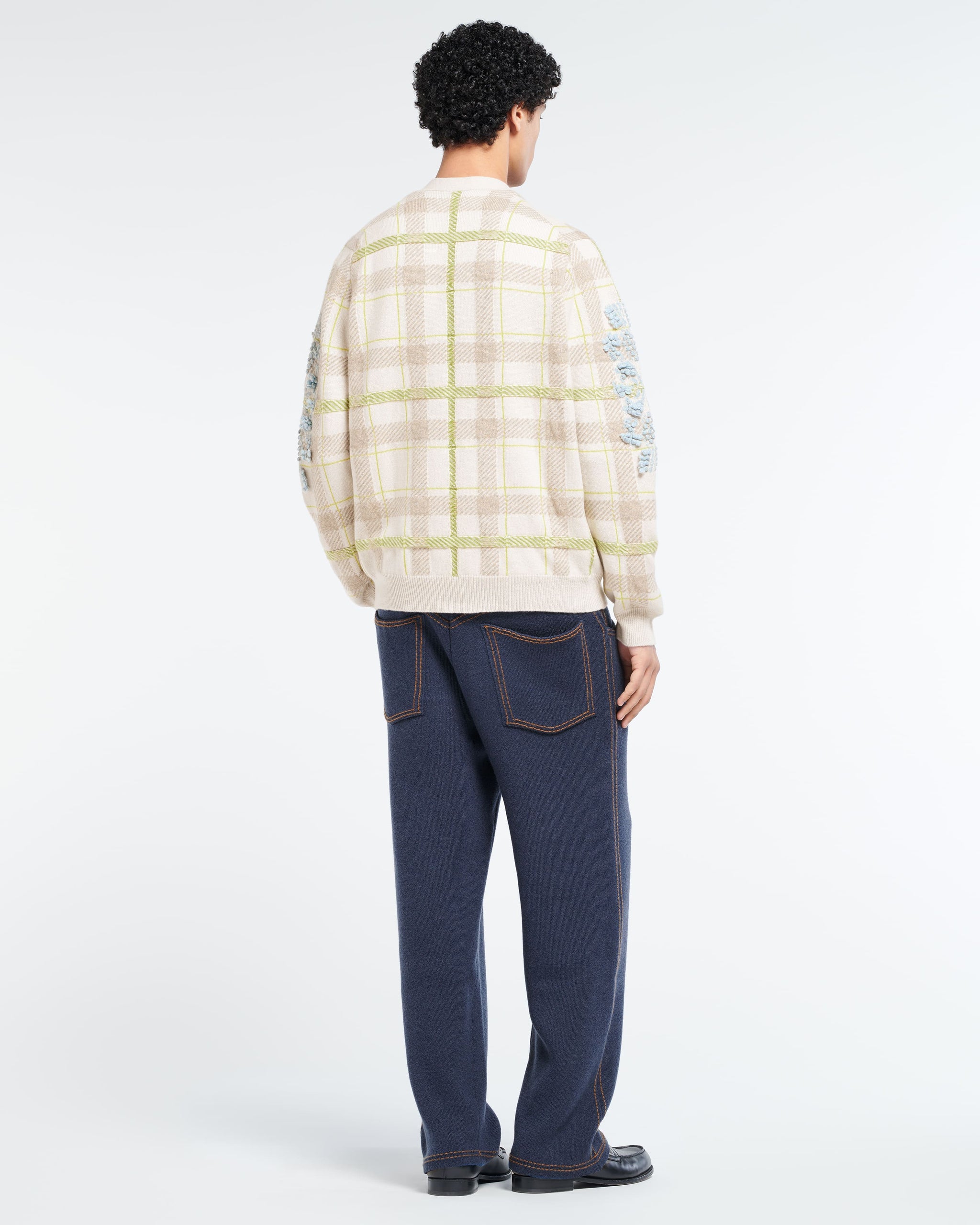 Cardigan col V en cachemire à motif tartan et logo B | Barrie - Barrie