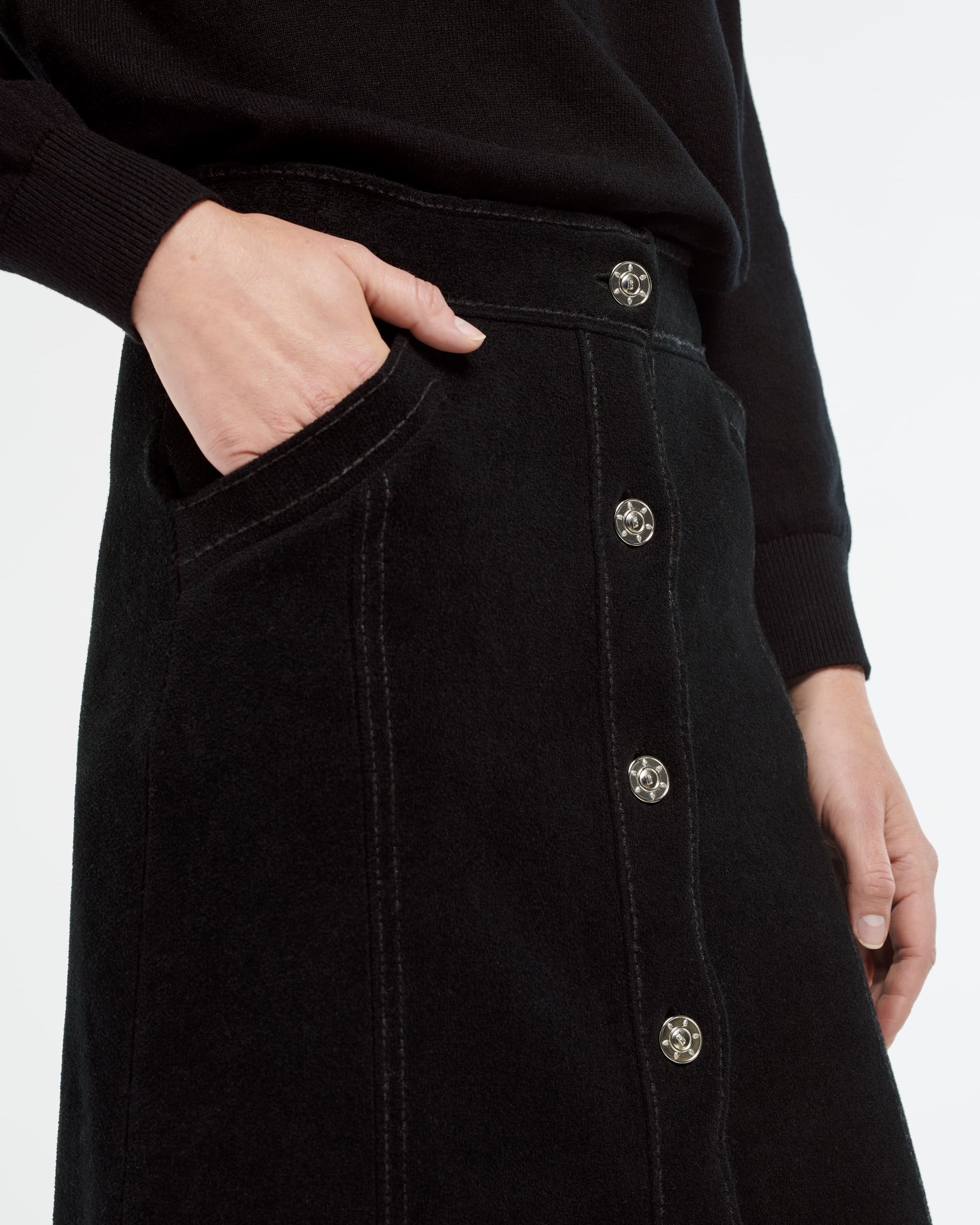 Suede-effect long skirt in cashmere and cotton | Barrie - Barrie