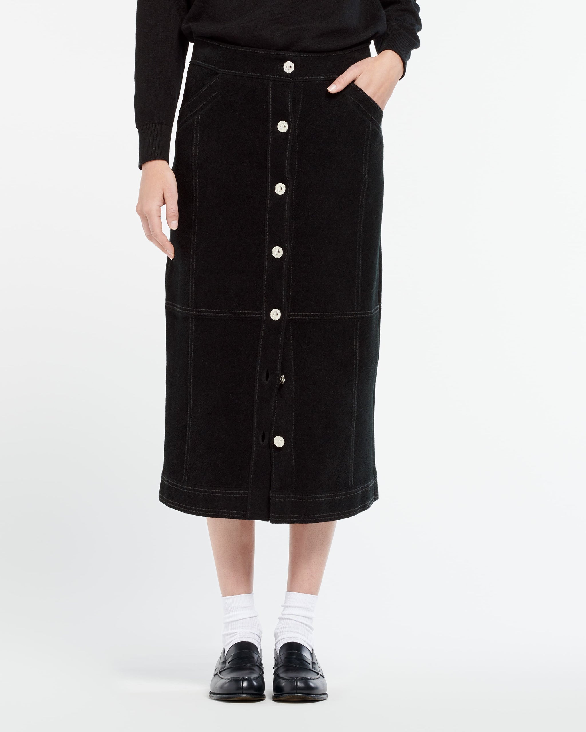 캐시미어와 면 스웨이드 효과 맥시 스커트 | Barrie - Barrie