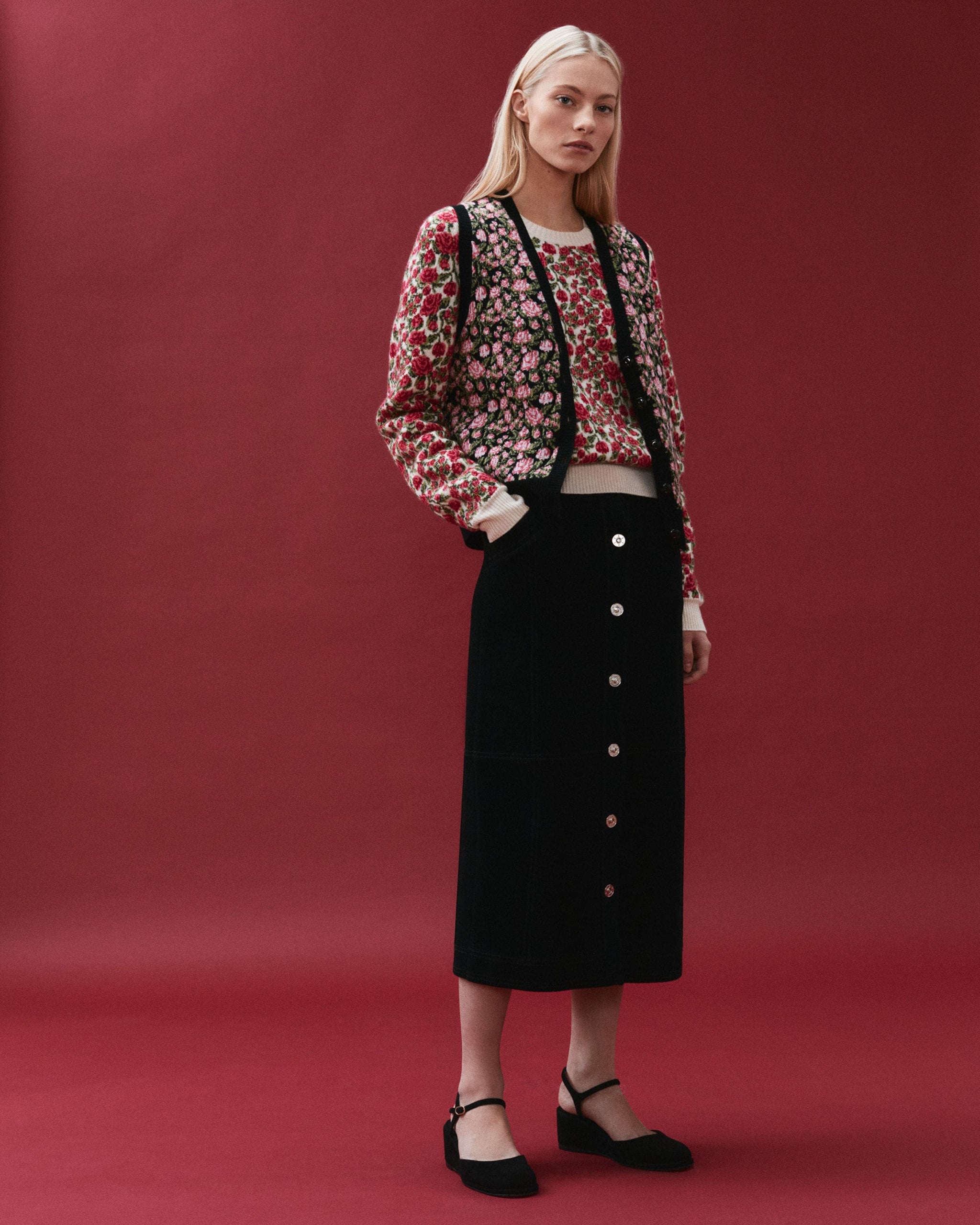 캐시미어와 면 스웨이드 효과 맥시 스커트 | Barrie - Barrie