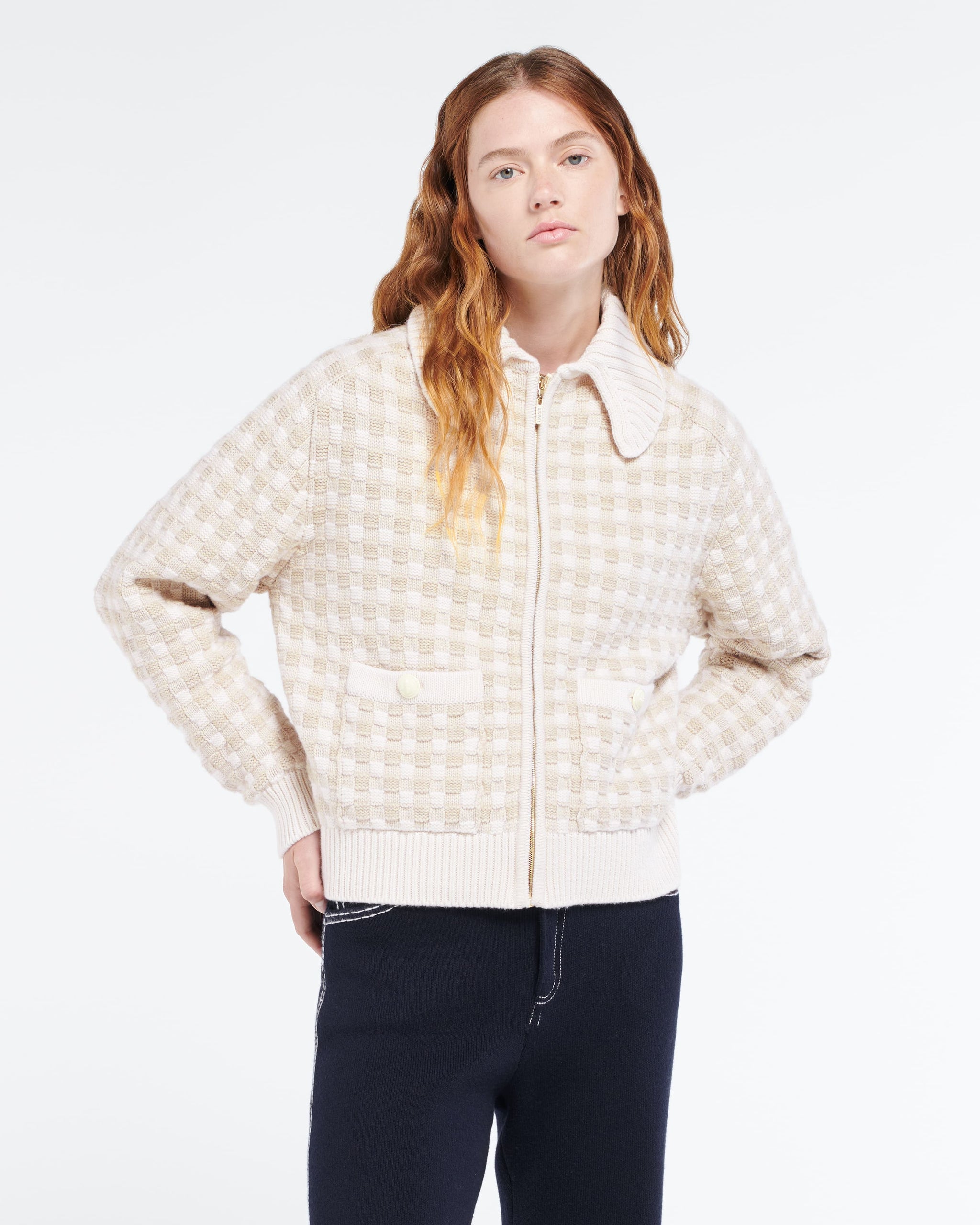 Veste en cachemire à motif vichy | Barrie - Barrie