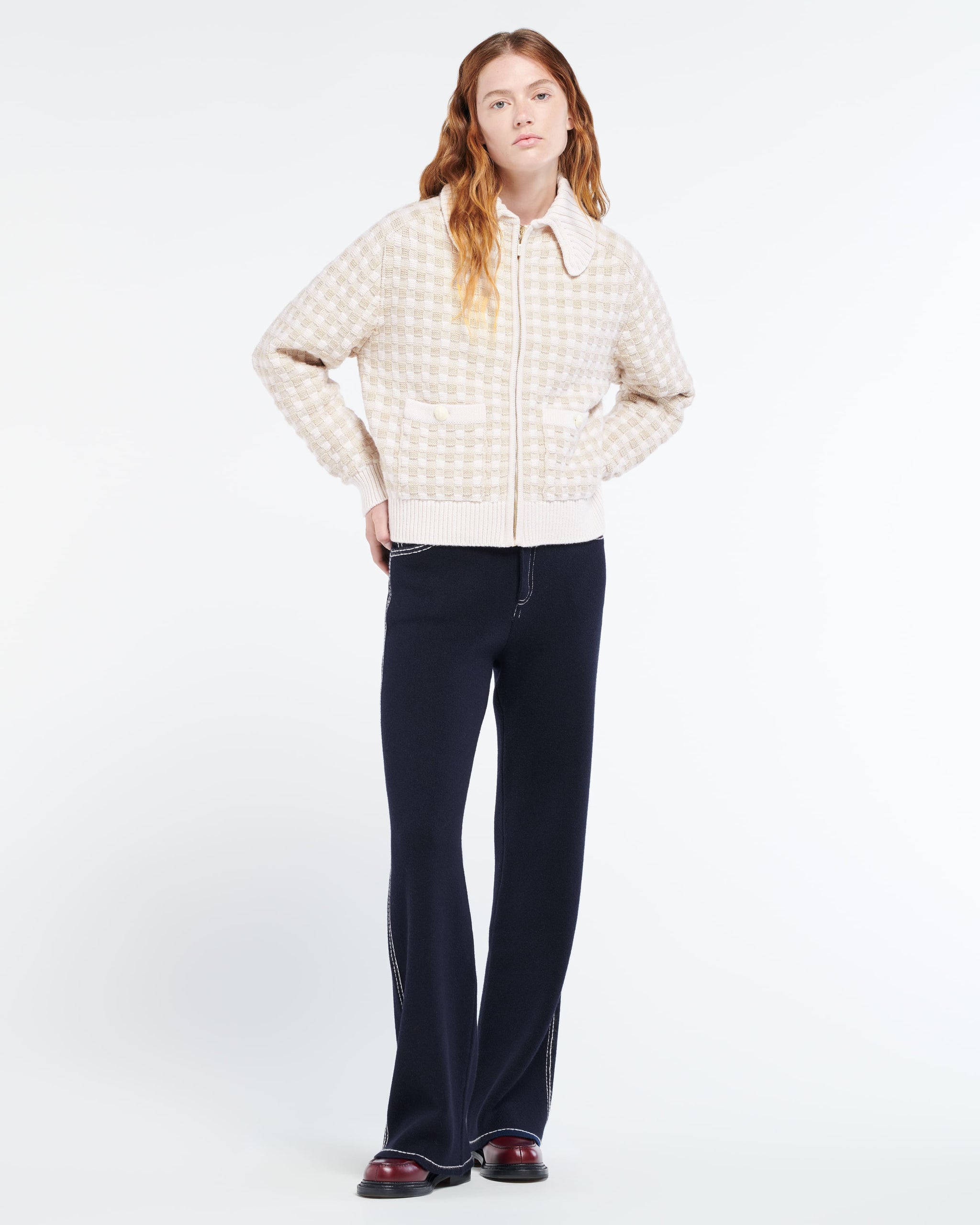 Veste en cachemire à motif vichy | Barrie - Barrie