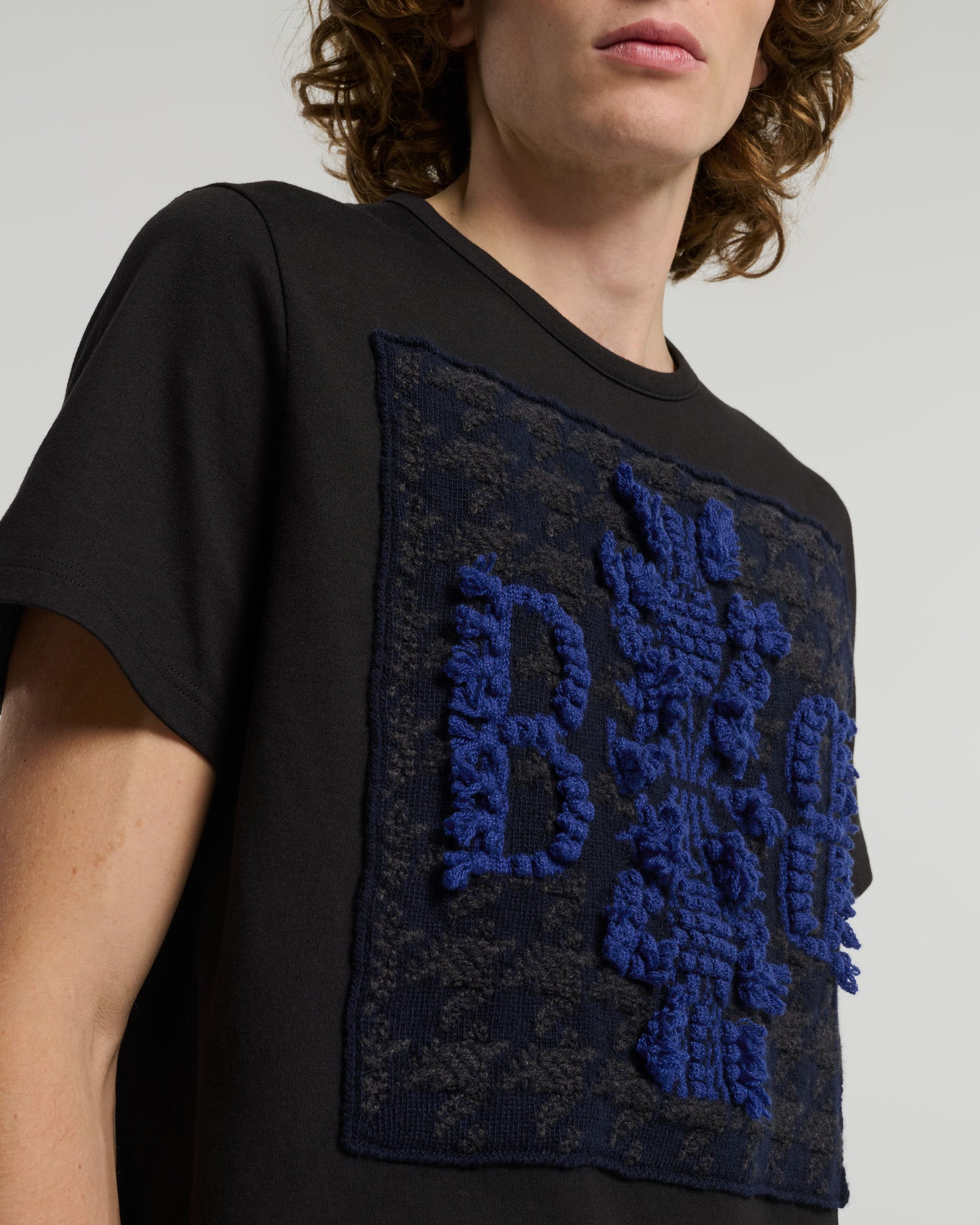 T-Shirt with cashmere houndstooth patch and B logo | Barrie - Barrie