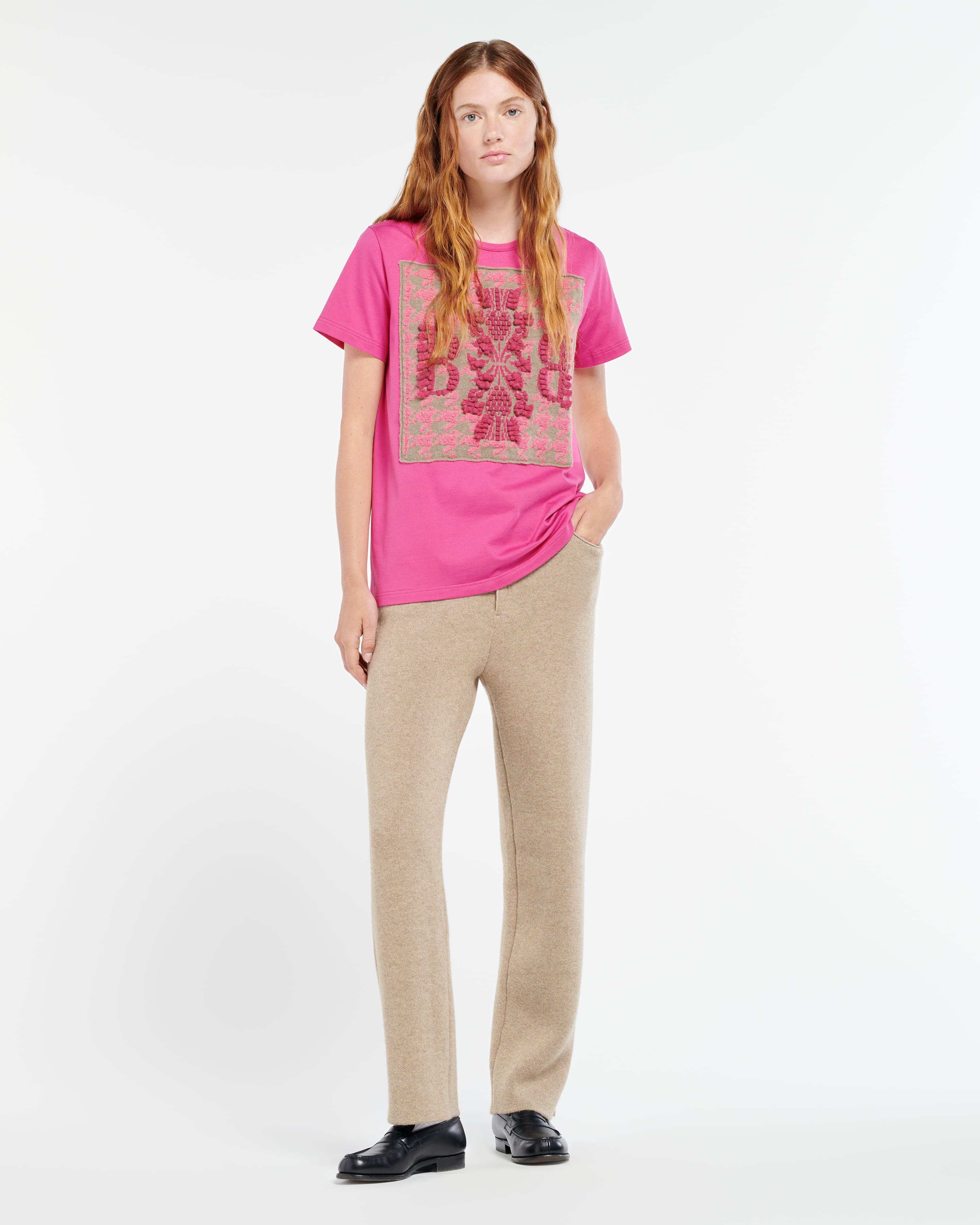 T-Shirt with cashmere houndstooth patch and B logo – Barrie