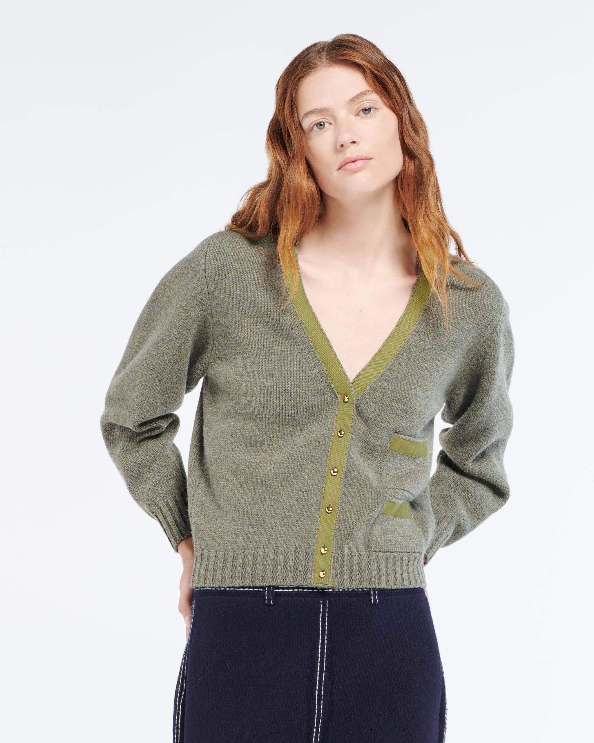 리본 디테일 울 가디건 | Barrie - Barrie