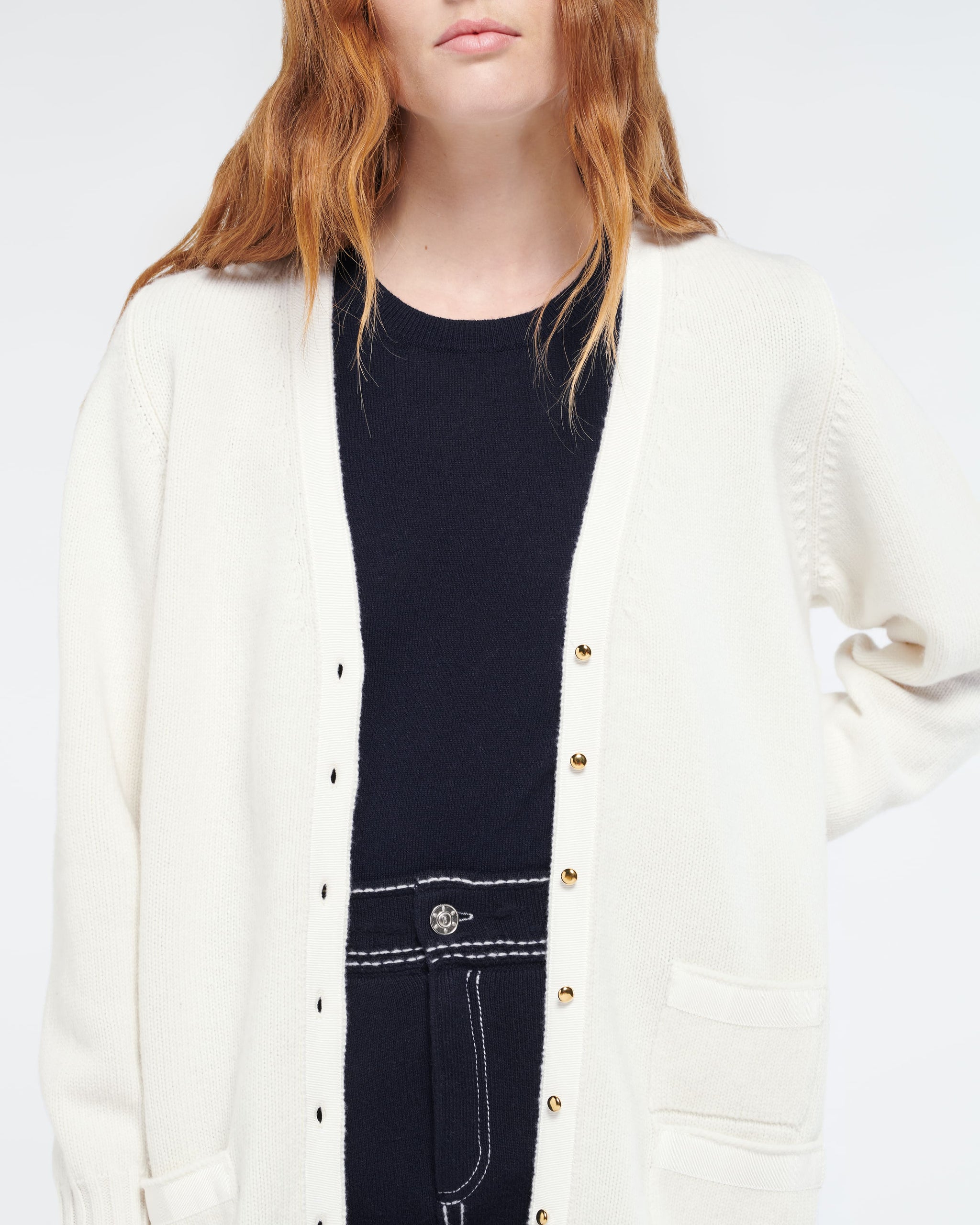 리본 디테일 울 롱 가디건 | Barrie - Barrie