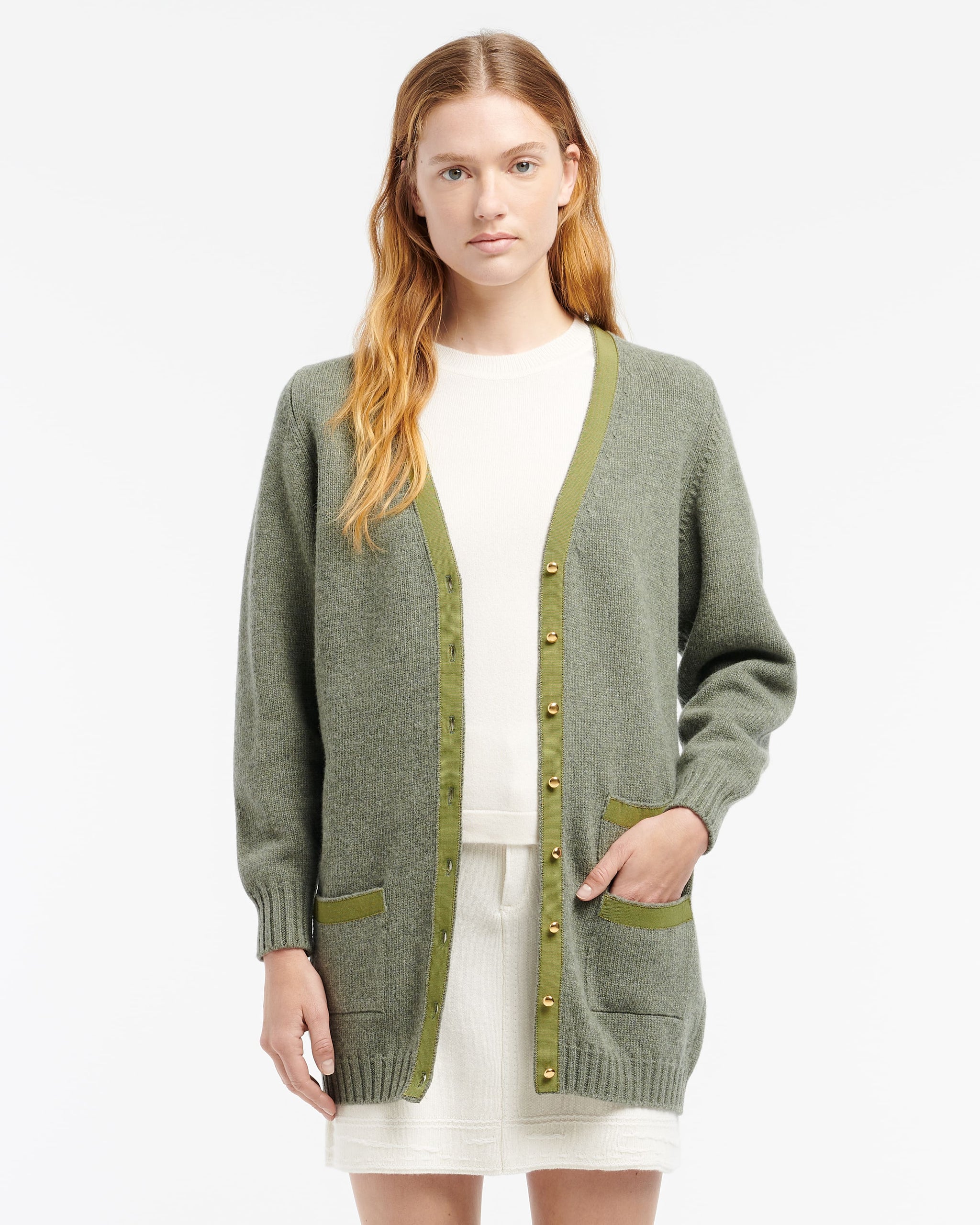 리본 디테일 울 롱 가디건 | Barrie - Barrie