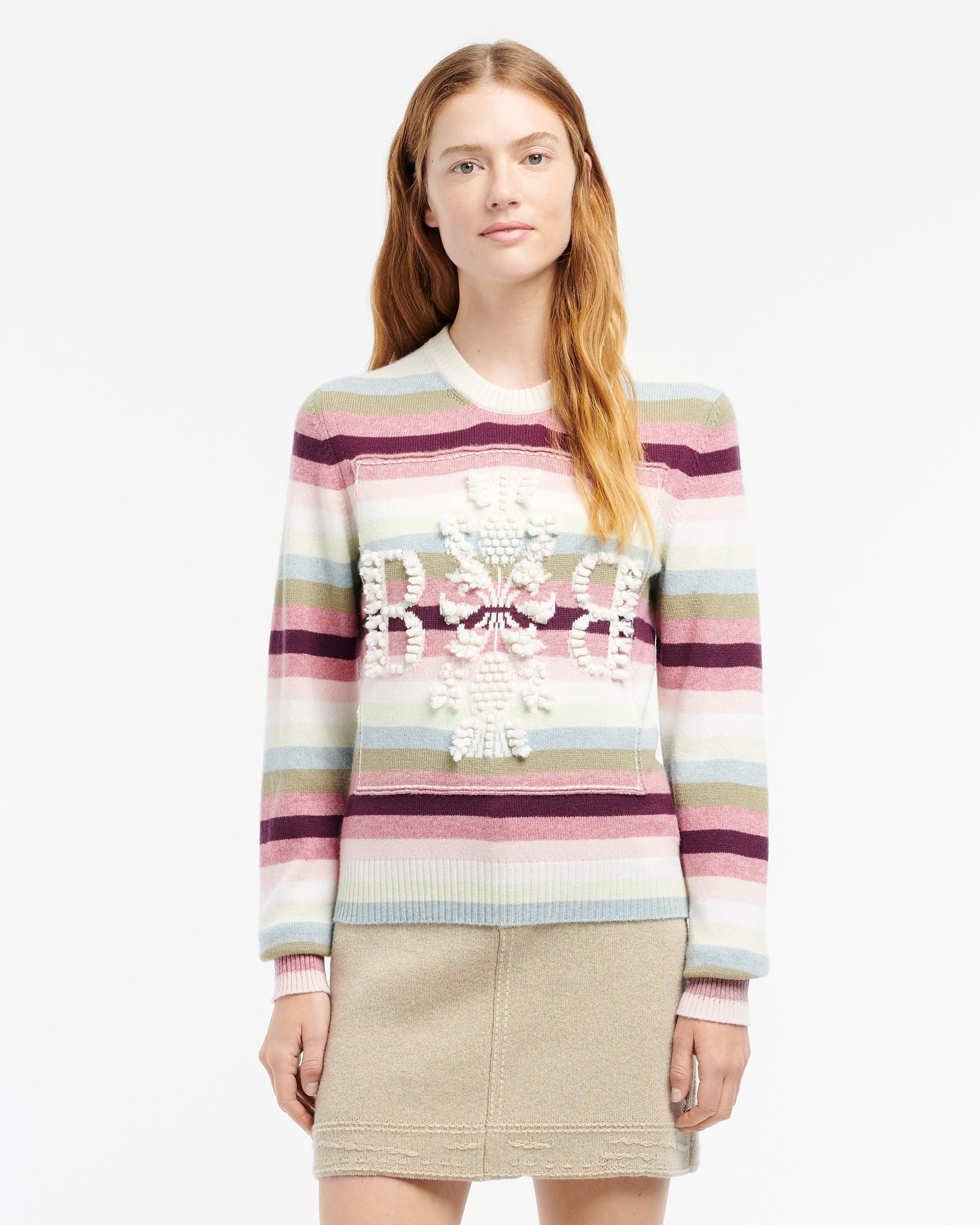 Striped cashmere 3D logo round-neck jumper | Barrie - Barrie