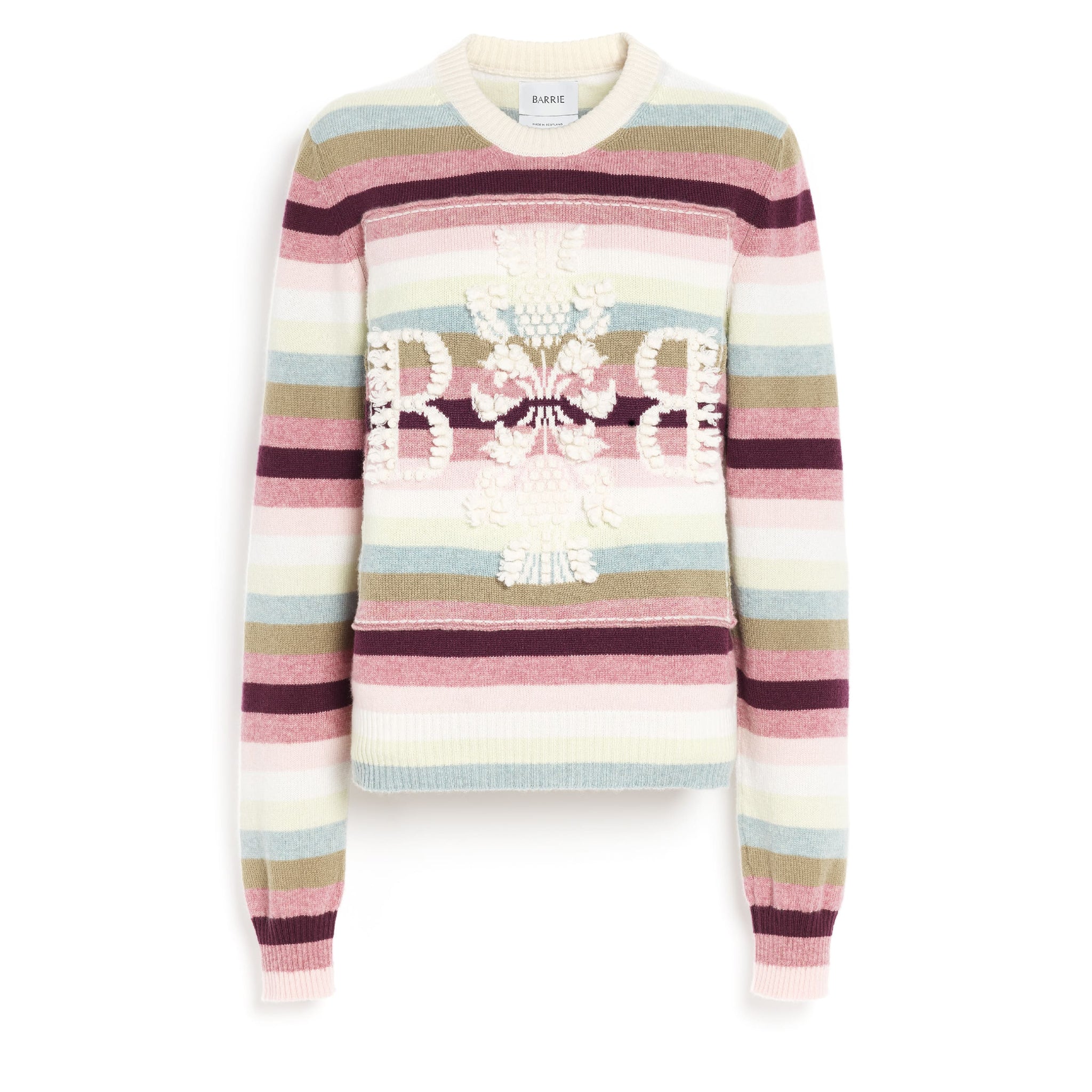 Striped cashmere 3D logo round-neck jumper | Barrie - Barrie