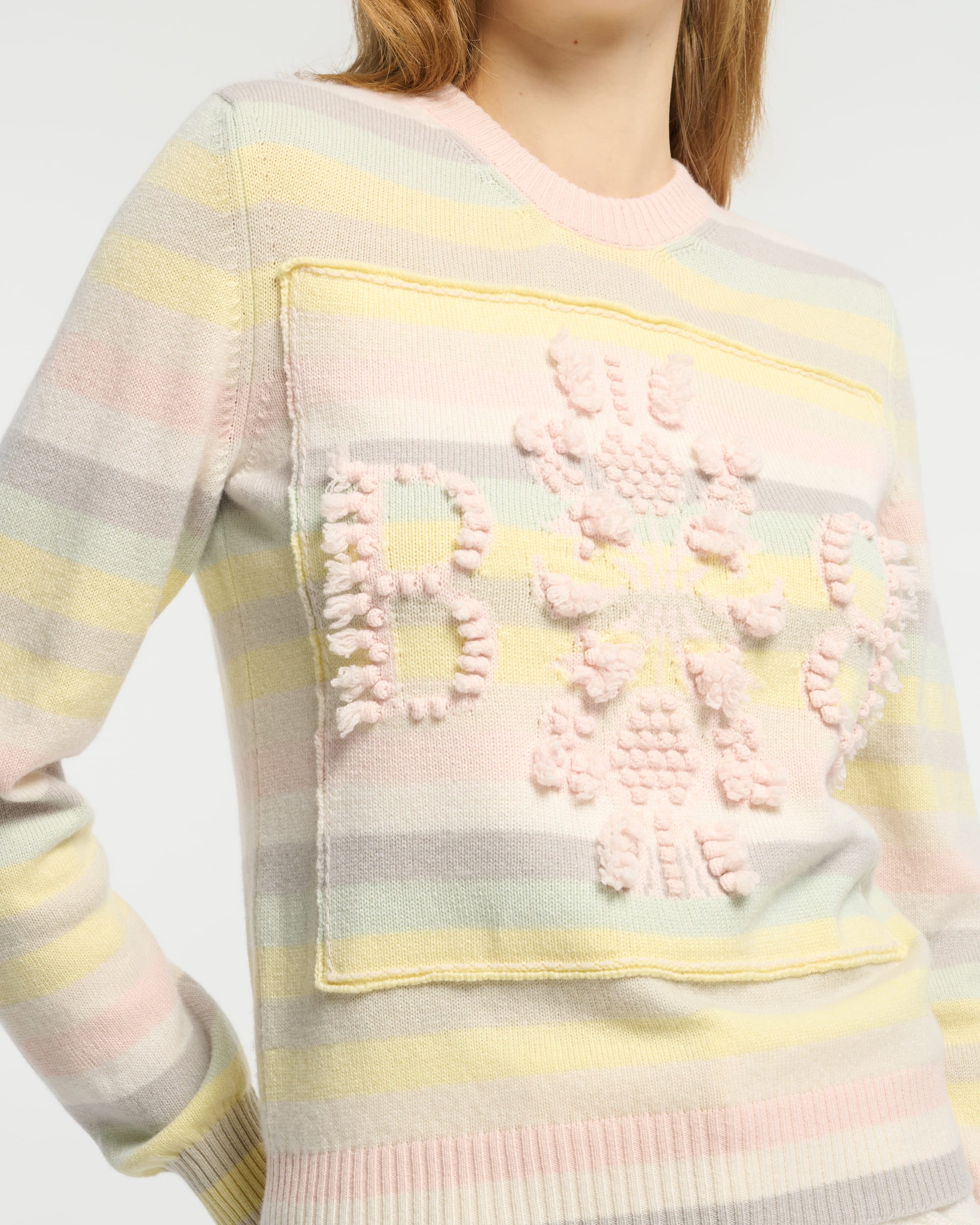 Pull col rond logo 3D en cachemire à rayures | Barrie - Barrie