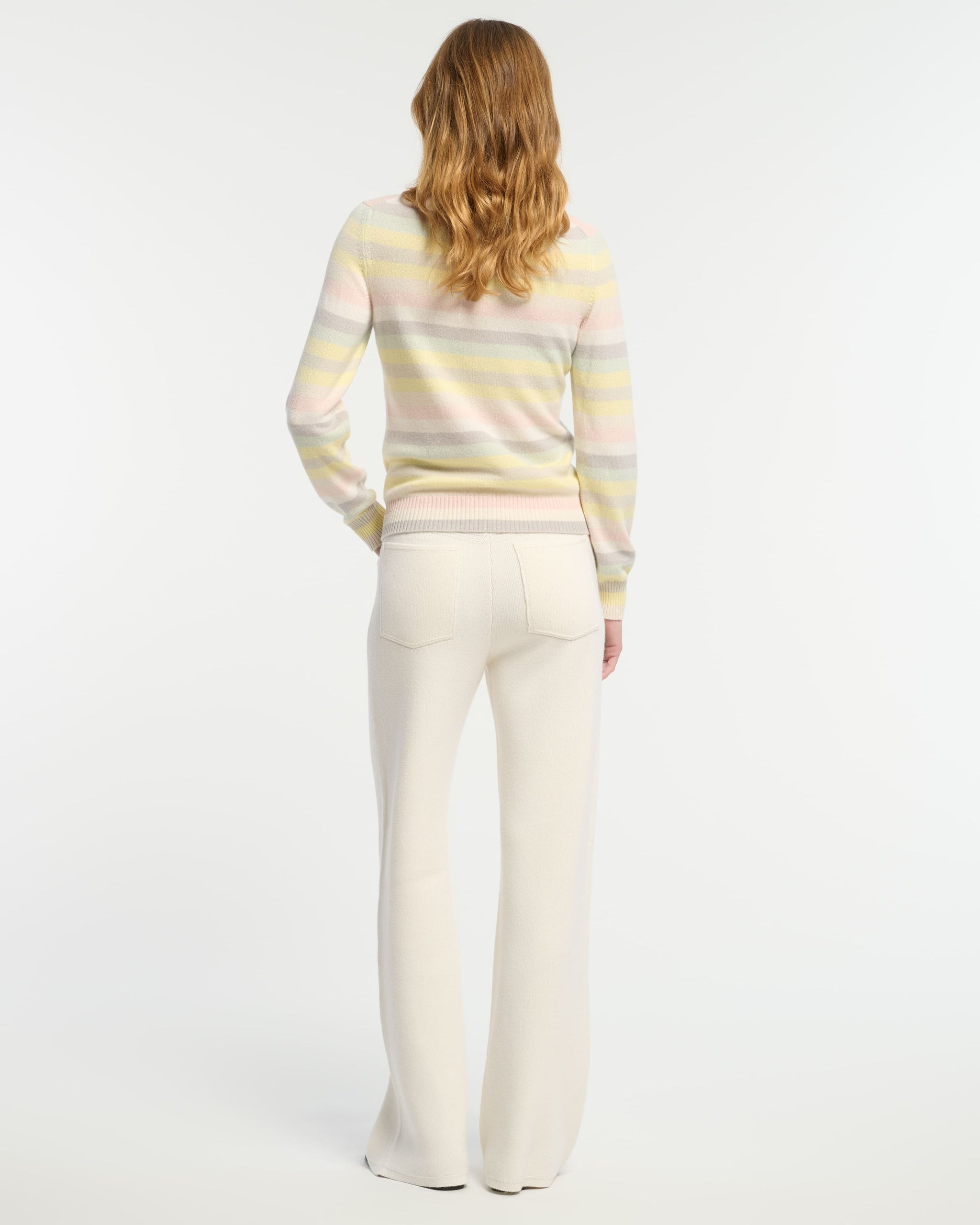 Pull col rond logo 3D en cachemire à rayures | Barrie - Barrie