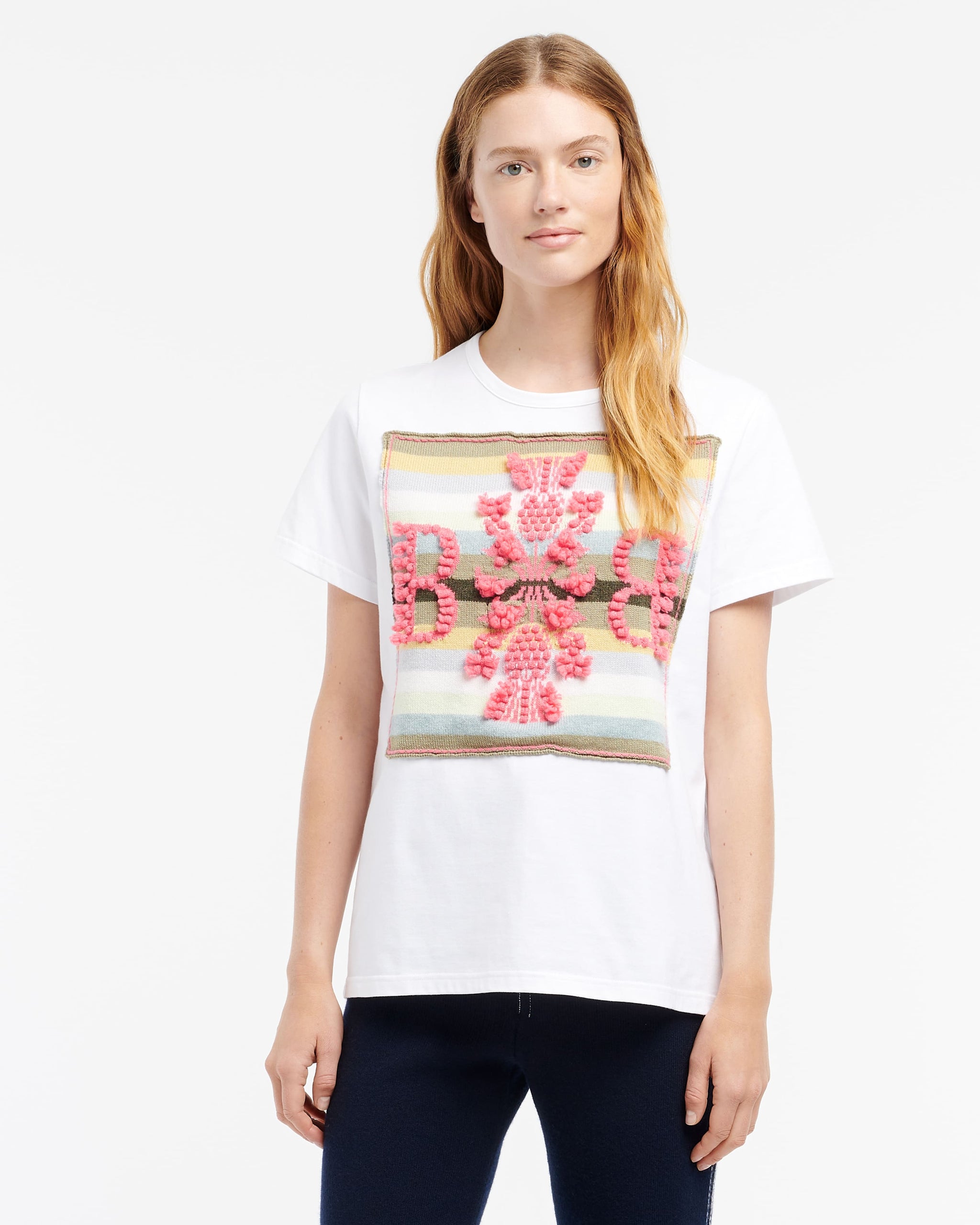 캐시미어 B 로고 패치 장식 스트라이프 티셔츠 | Barrie - Barrie