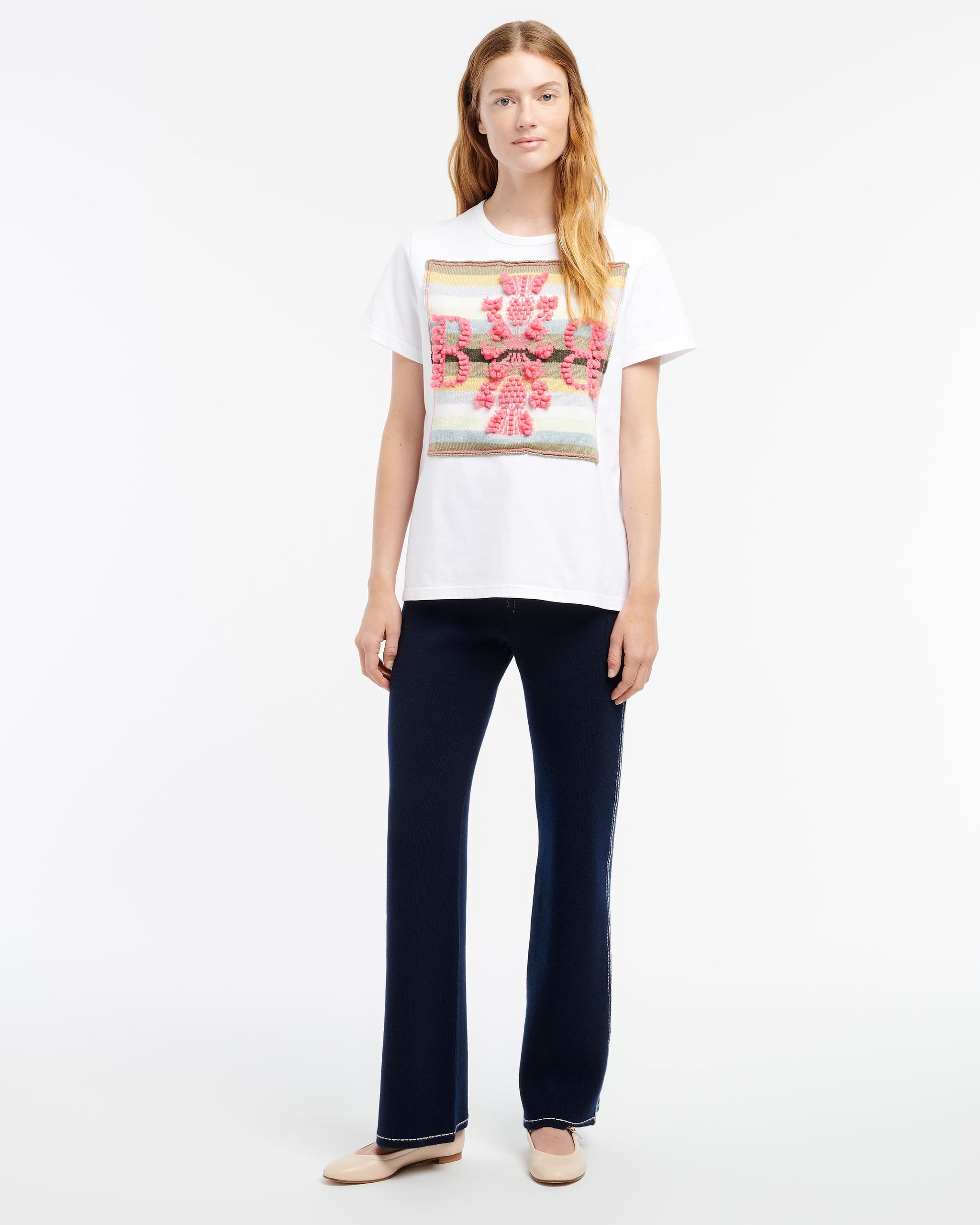 캐시미어 B 로고 패치 장식 스트라이프 티셔츠 | Barrie - Barrie