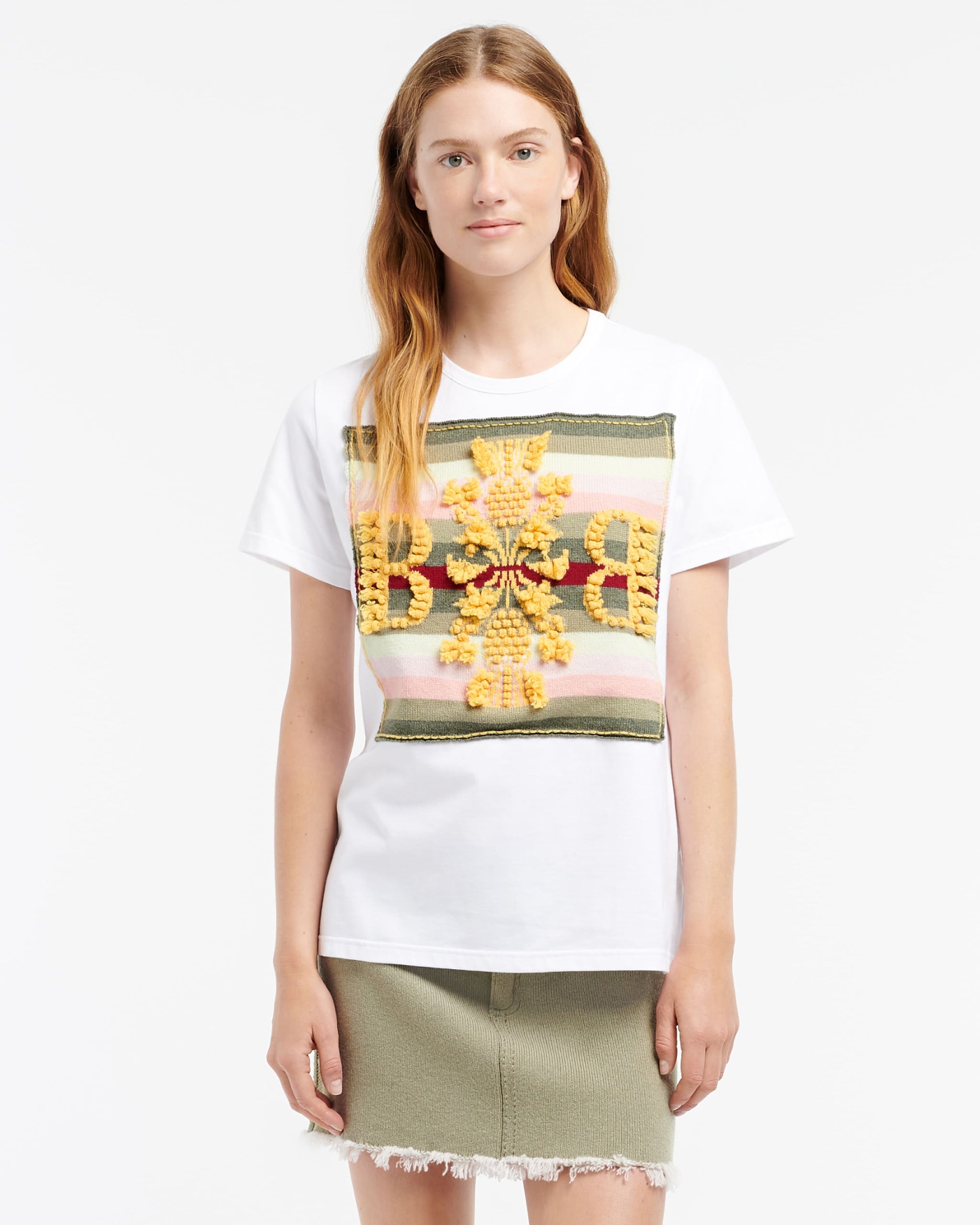 T-shirt avec patch logo B à rayures en cachemire | Barrie - Barrie