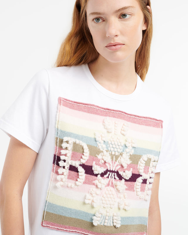 T-shirt avec patch logo B à rayures en cachemire | Barrie - Barrie