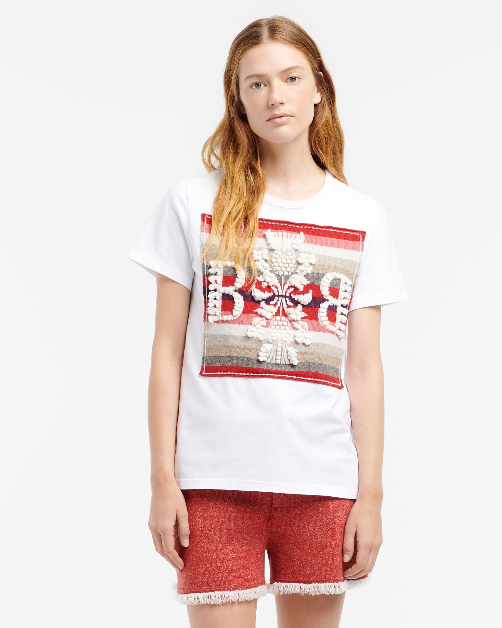 T-shirt avec patch logo B à rayures en cachemire | Barrie - Barrie