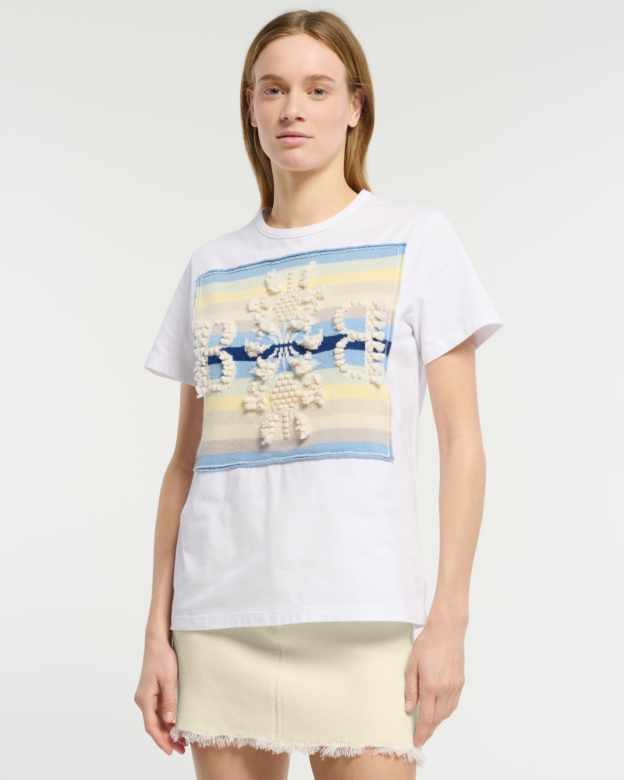 T-shirt avec patch logo B à rayures en cachemire | Barrie - Barrie