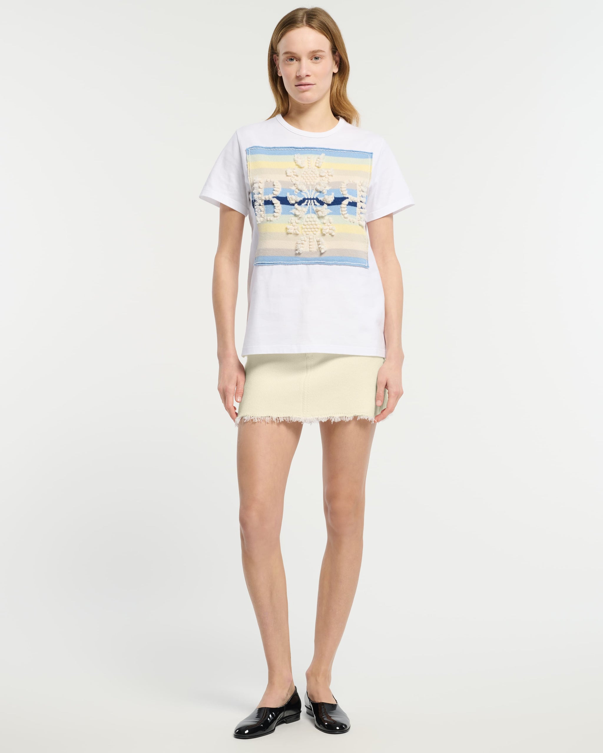 T-shirt avec patch logo B à rayures en cachemire | Barrie - Barrie