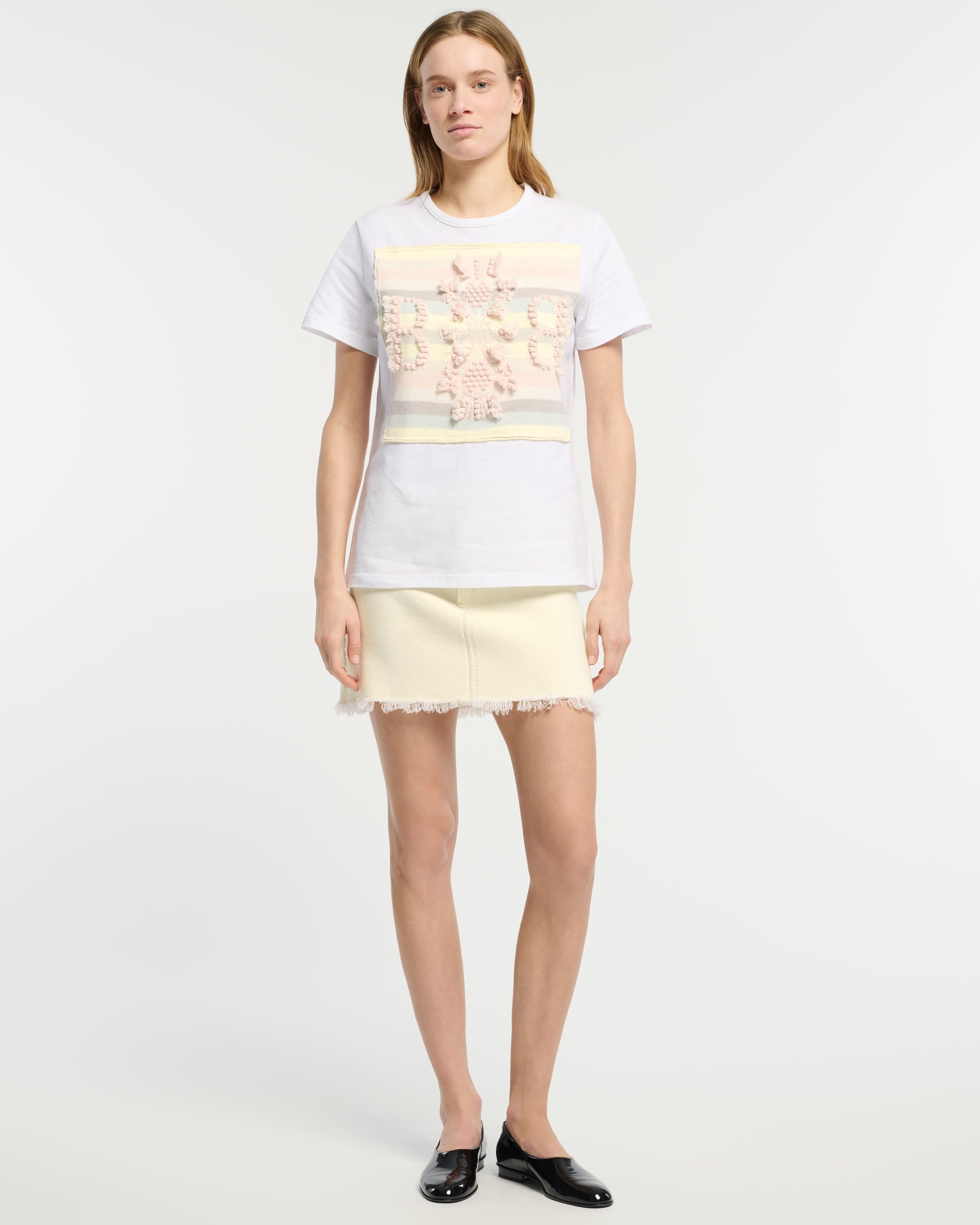 T-shirt avec patch logo B à rayures en cachemire | Barrie - Barrie