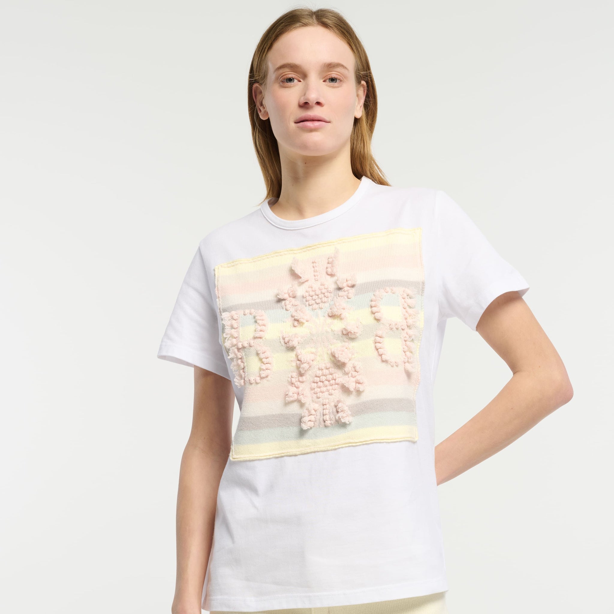 T-shirt avec patch logo B à rayures en cachemire | Barrie - Barrie