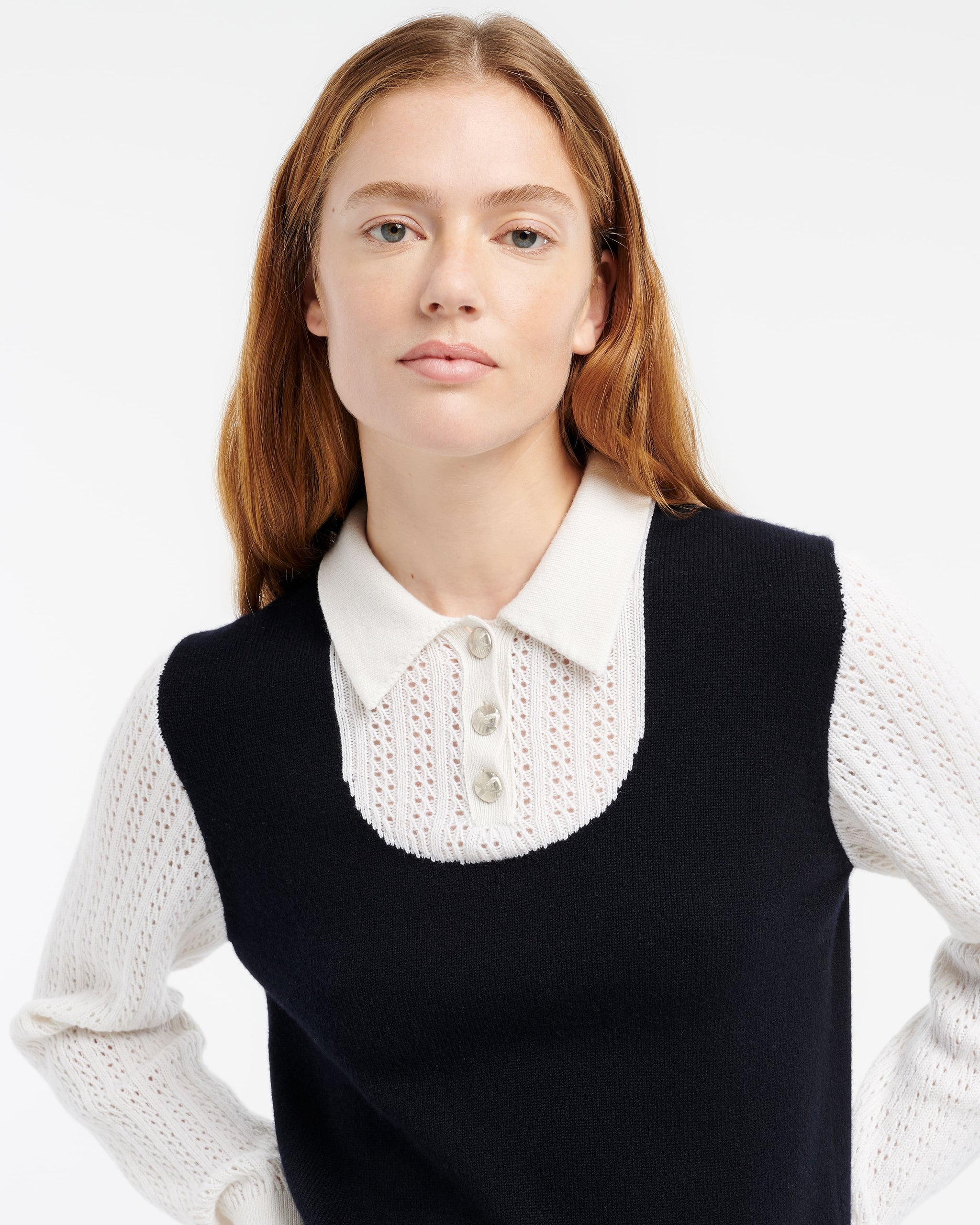 Cashmere lace jumper with polo shirt collar | Barrie - Barrie