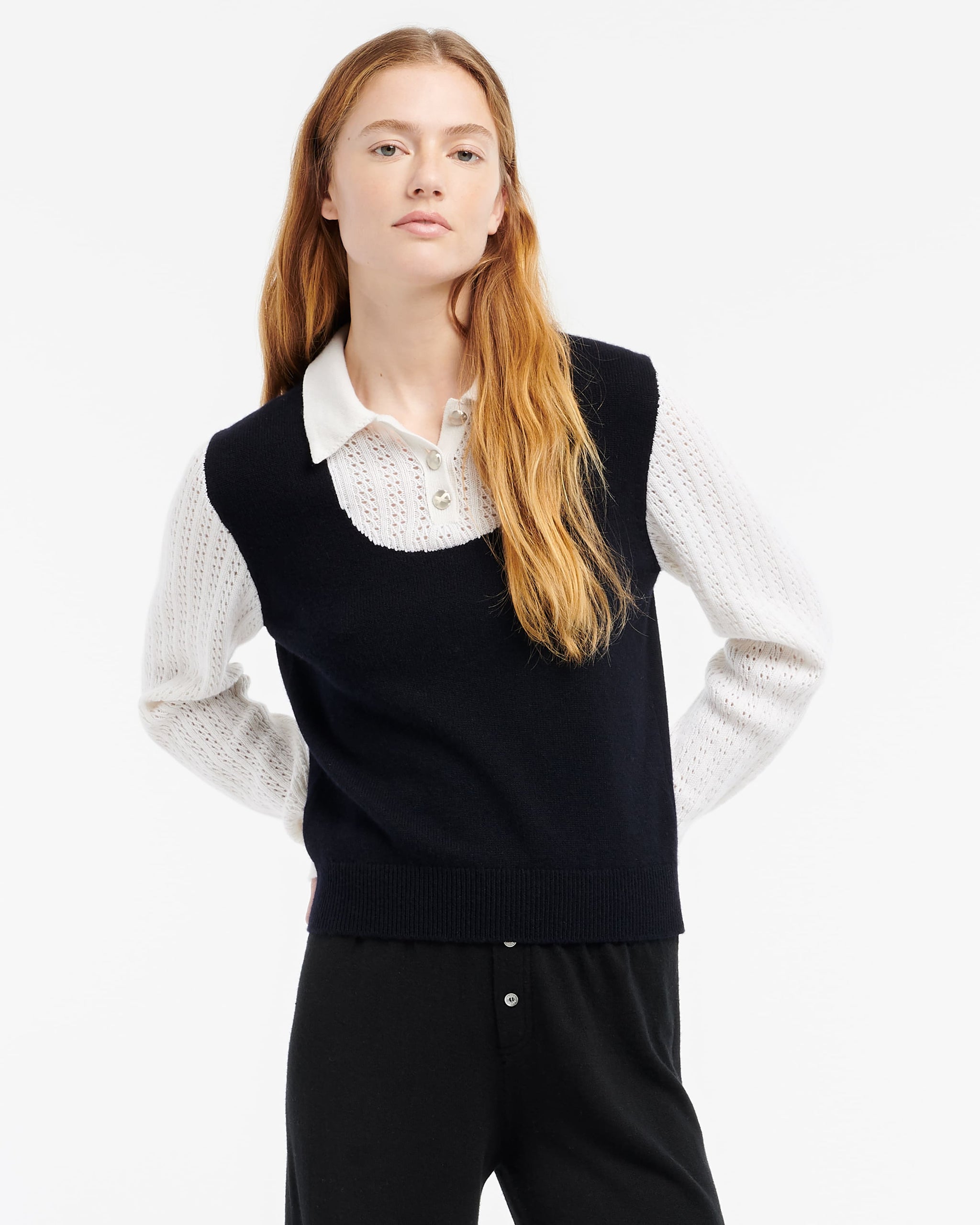 Cashmere lace jumper with polo shirt collar | Barrie - Barrie