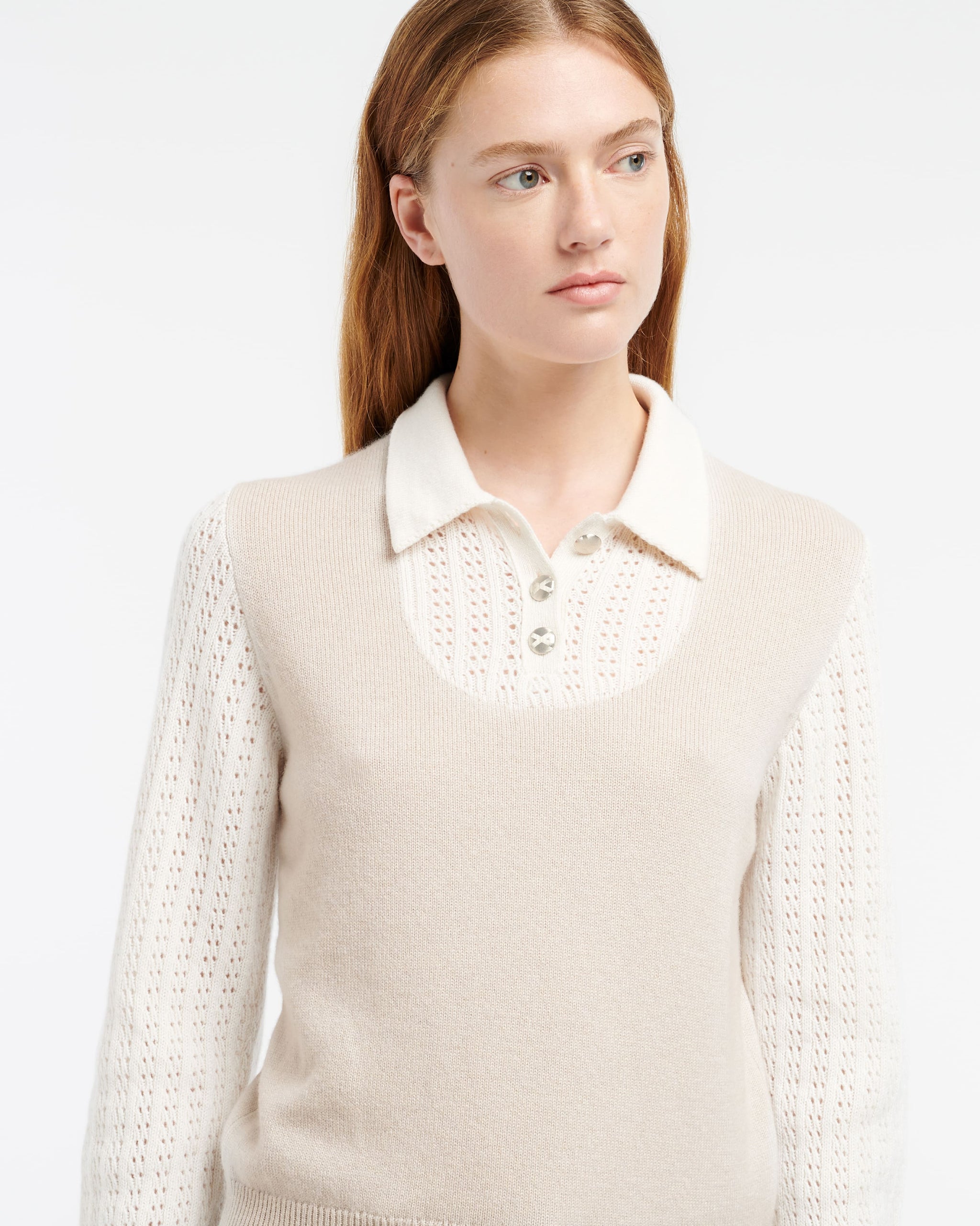 Cashmere lace jumper with polo shirt collar | Barrie - Barrie
