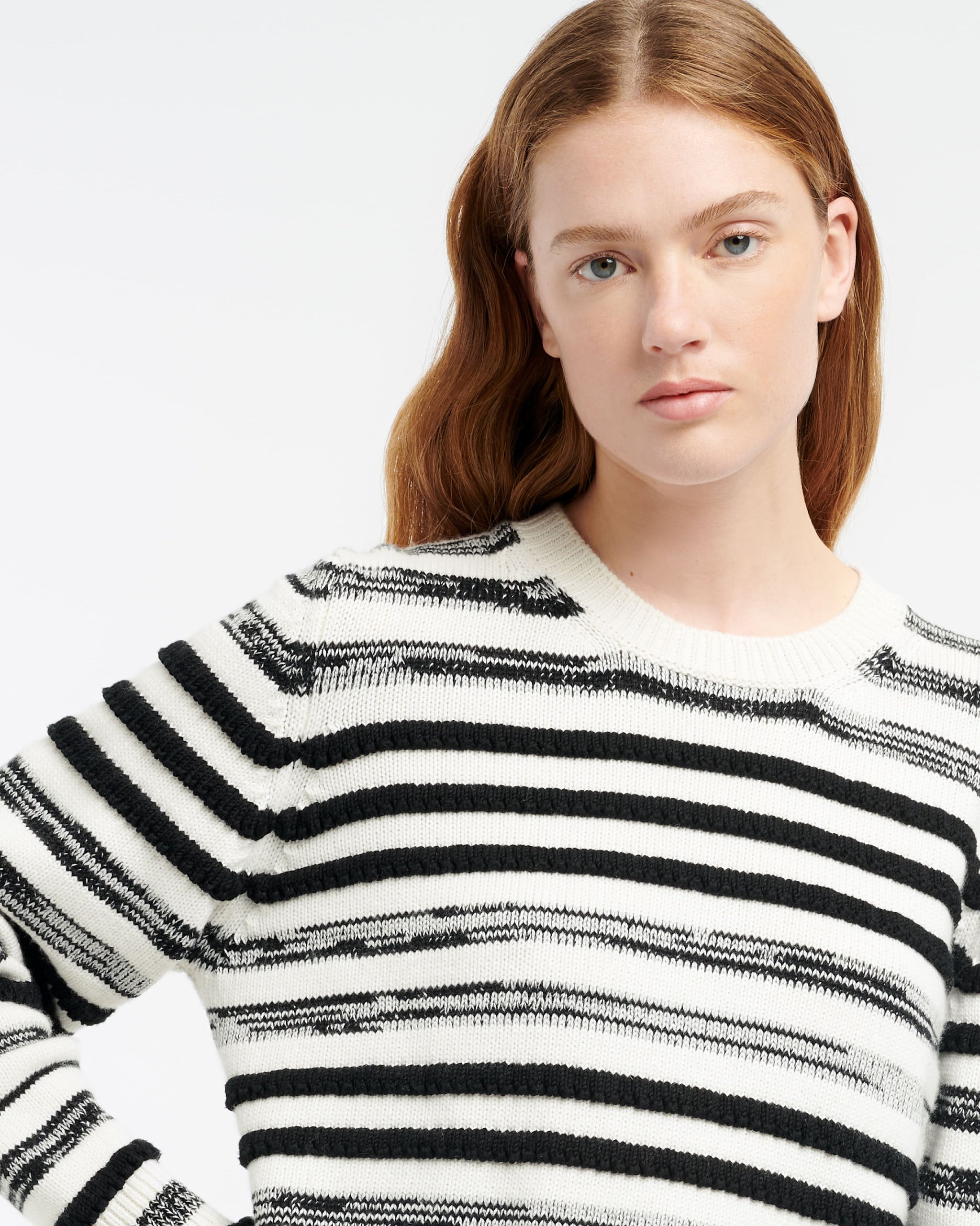 Pull col rond en cachemire et coton à rayures | Barrie - Barrie