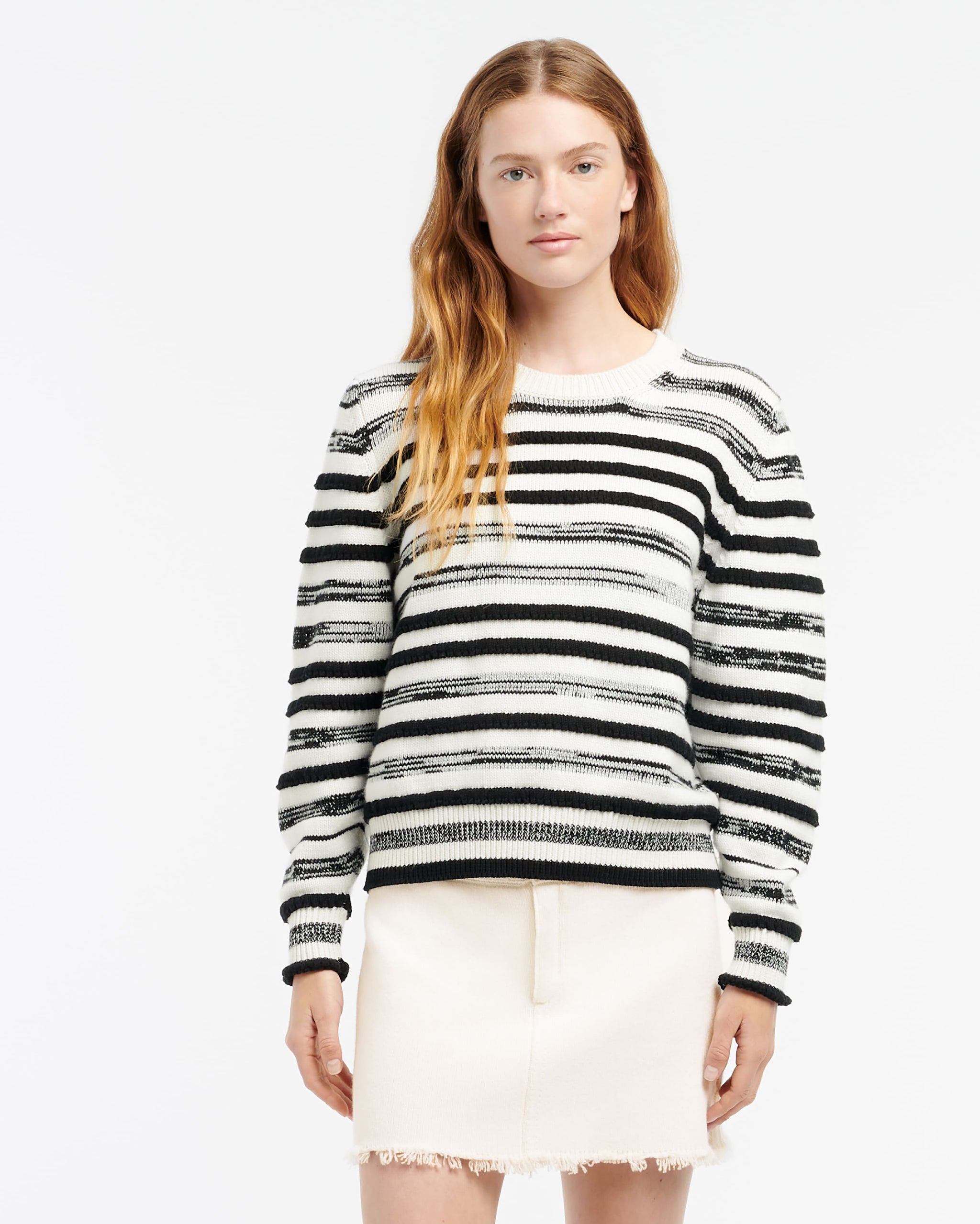 Pull col rond en cachemire et coton à rayures | Barrie - Barrie