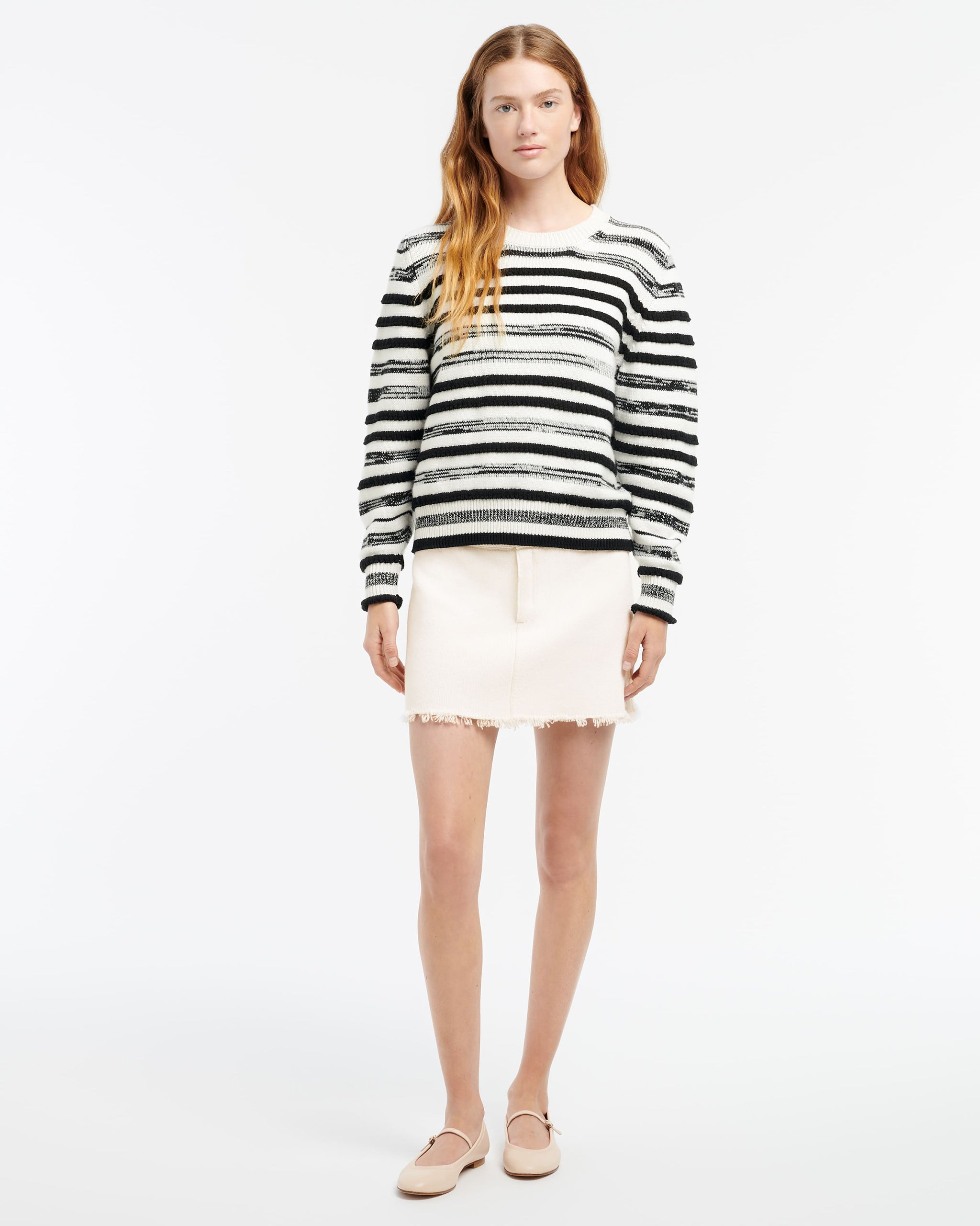 Pull col rond en cachemire et coton à rayures | Barrie - Barrie