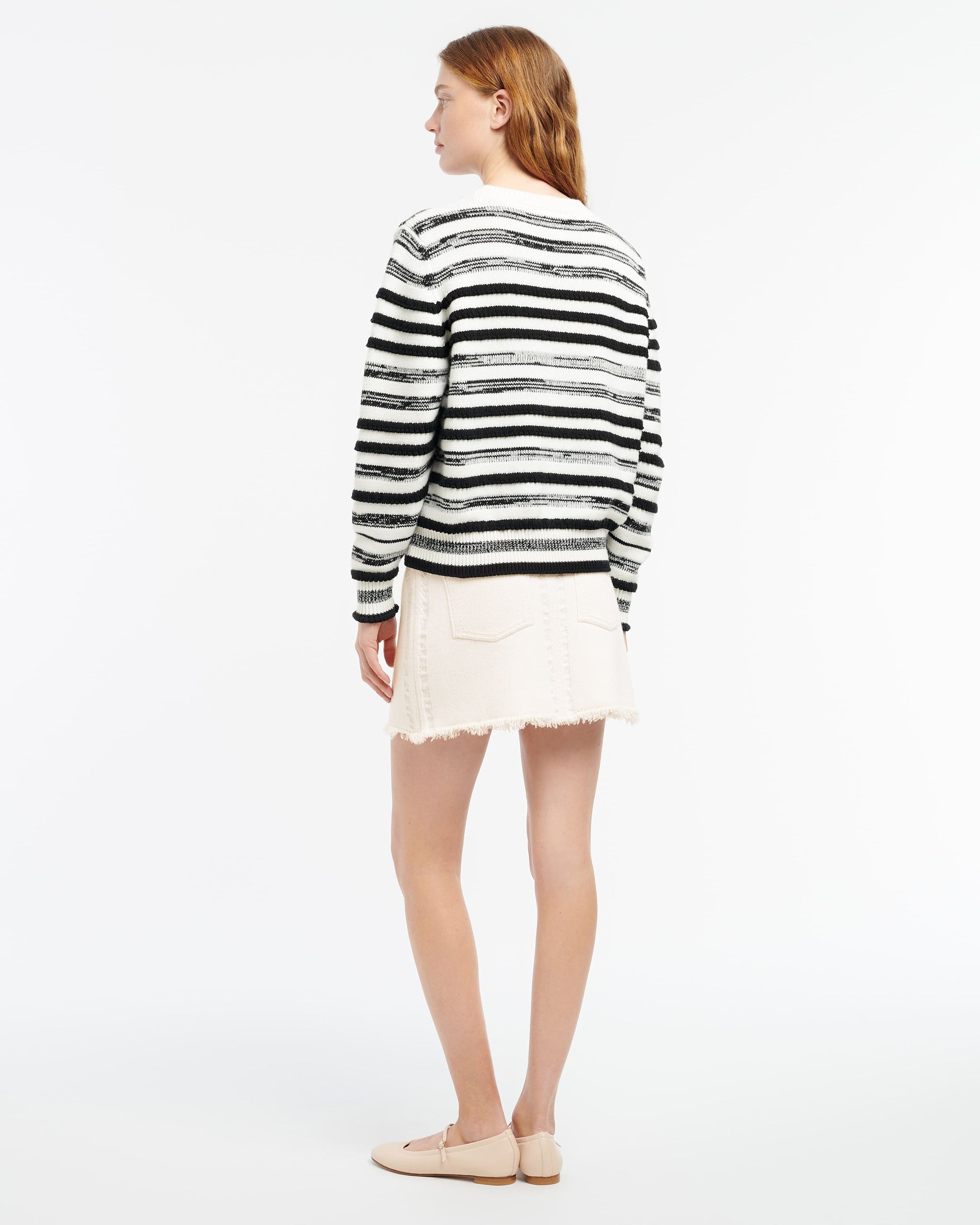 Pull col rond en cachemire et coton à rayures | Barrie - Barrie