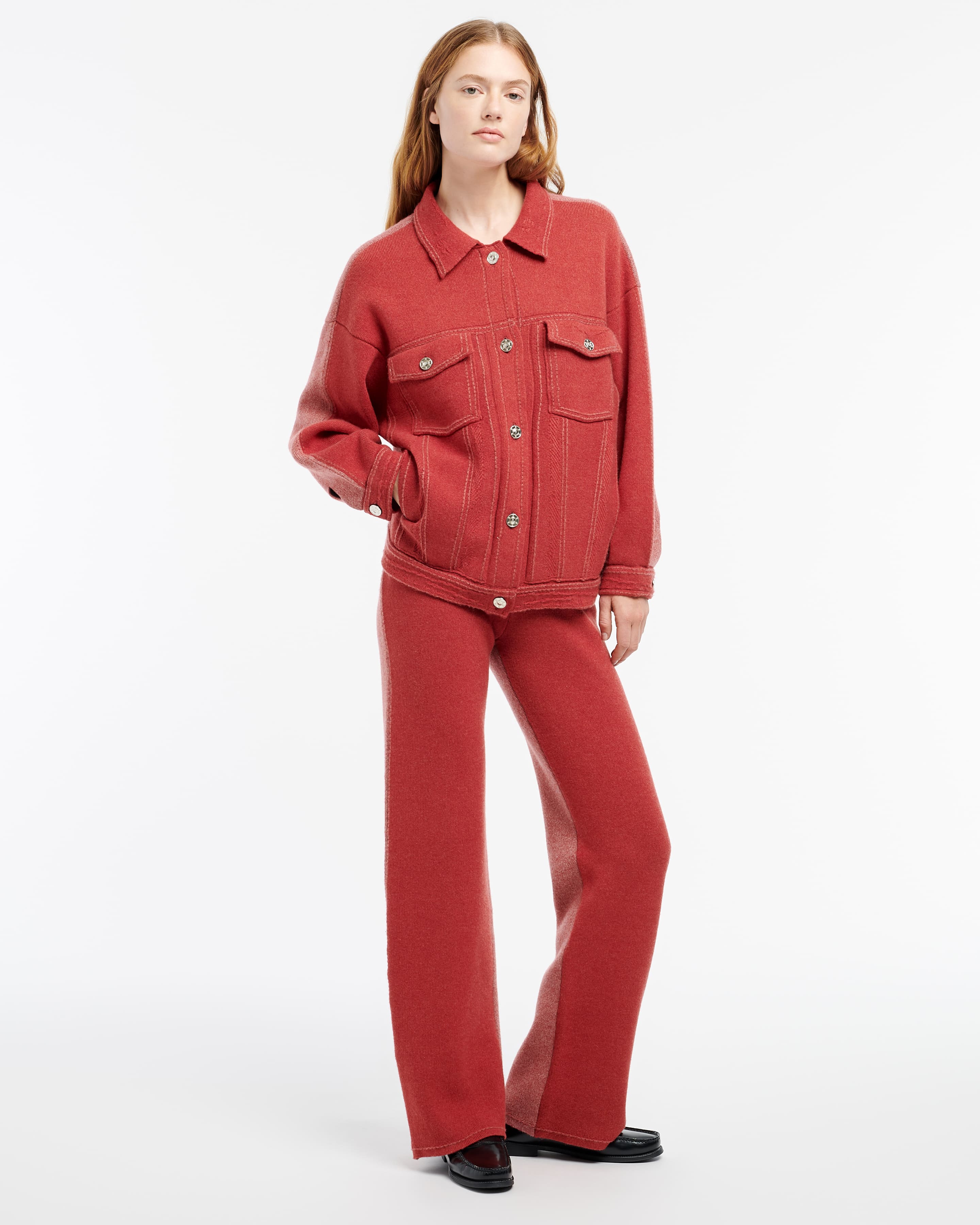 Denim patchwork oversized cashmere and cotton jacket – Barrie