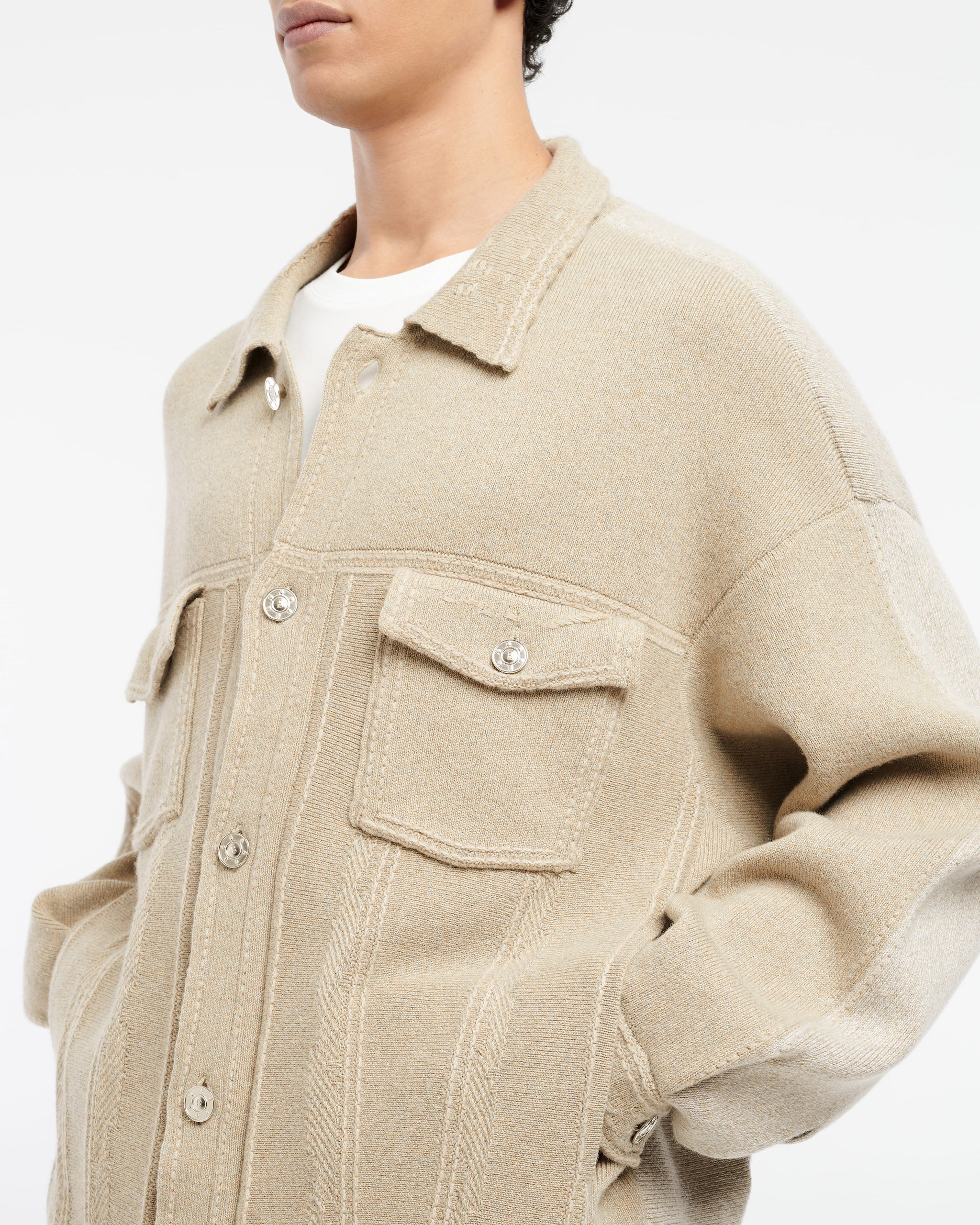 Denim oversized patchwork cashmere and cotton jacket | Barrie - Barrie