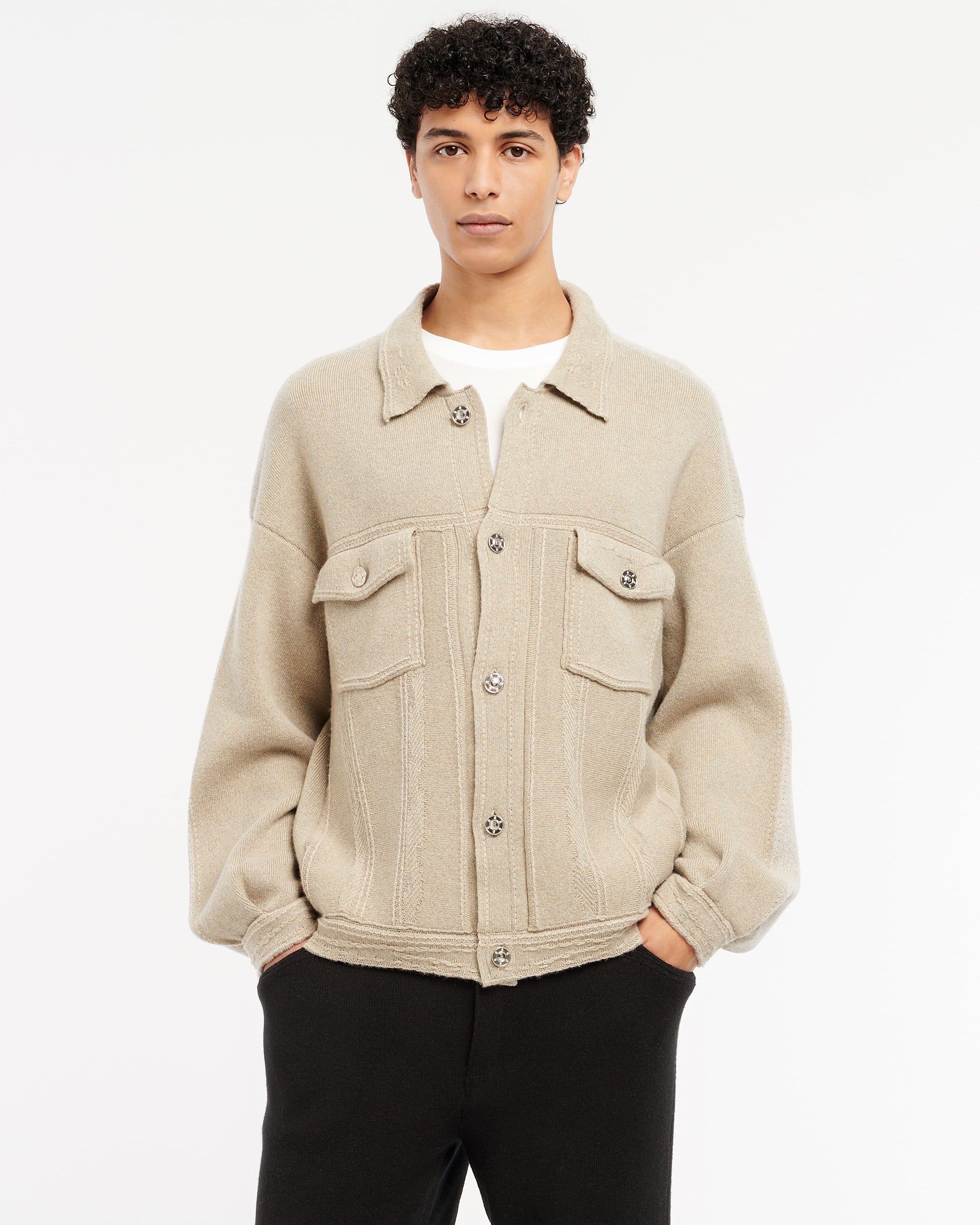 Denim oversized patchwork cashmere and cotton jacket | Barrie - Barrie