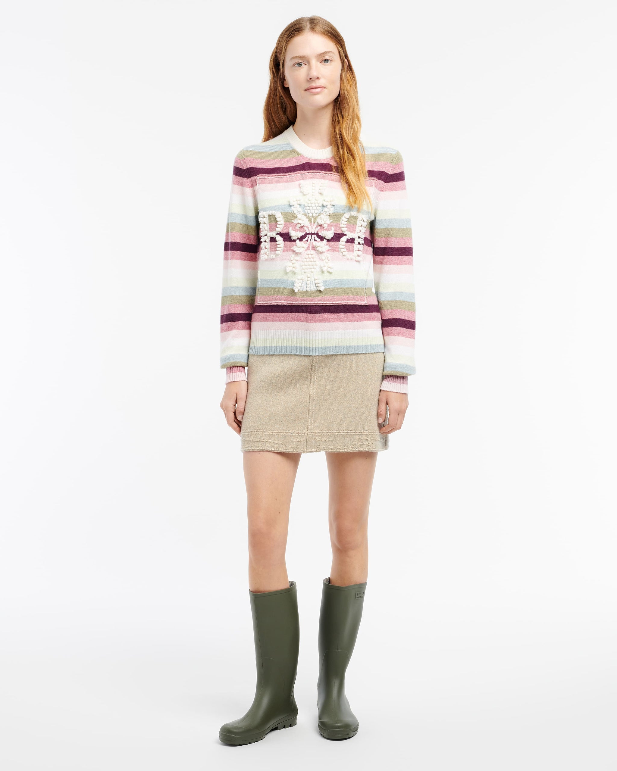 Patchwork Denim skirt in cashmere and cotton | Barrie - Barrie