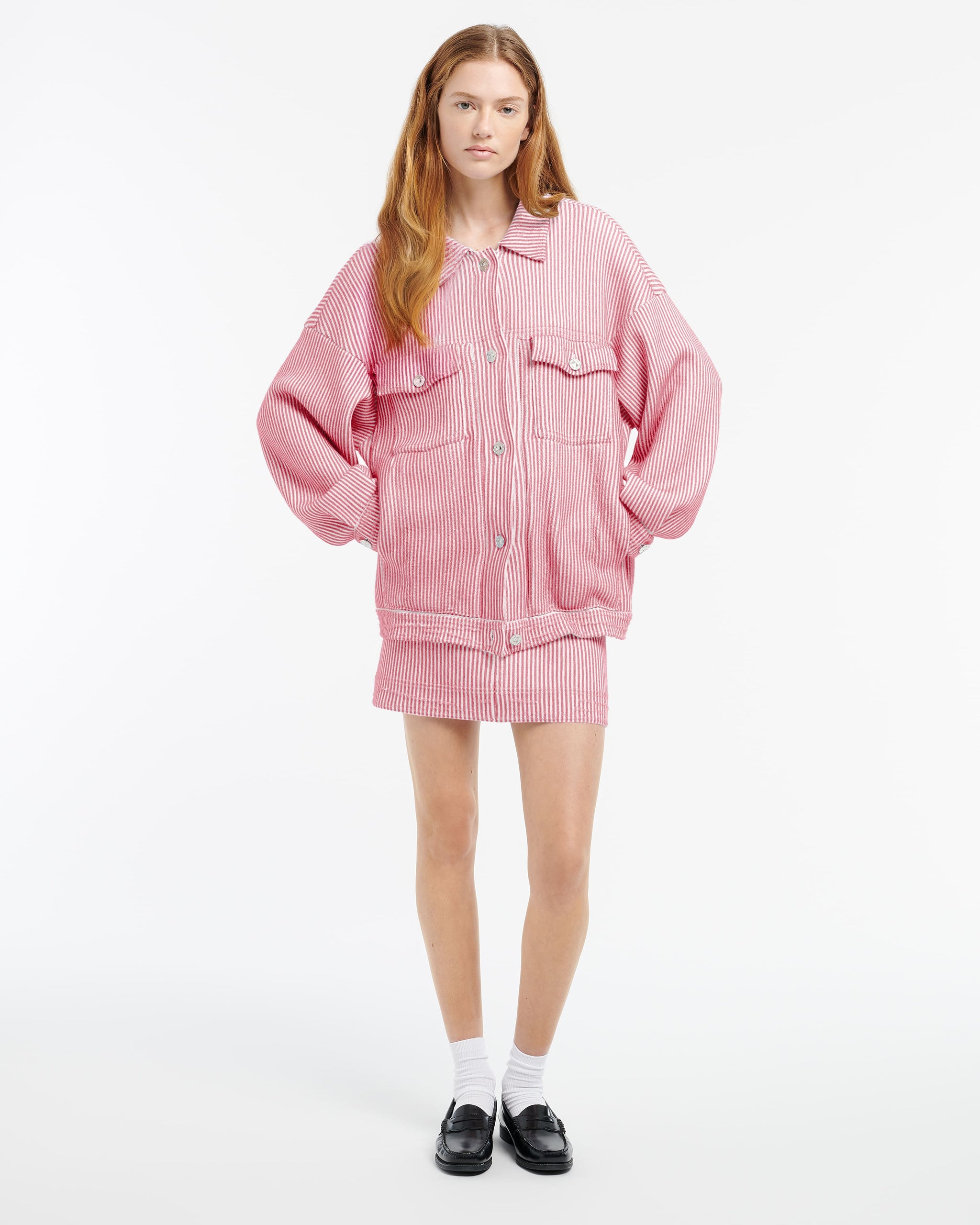 Veste Denim oversize à fines rayures en cachemire et coton | Barrie - Barrie