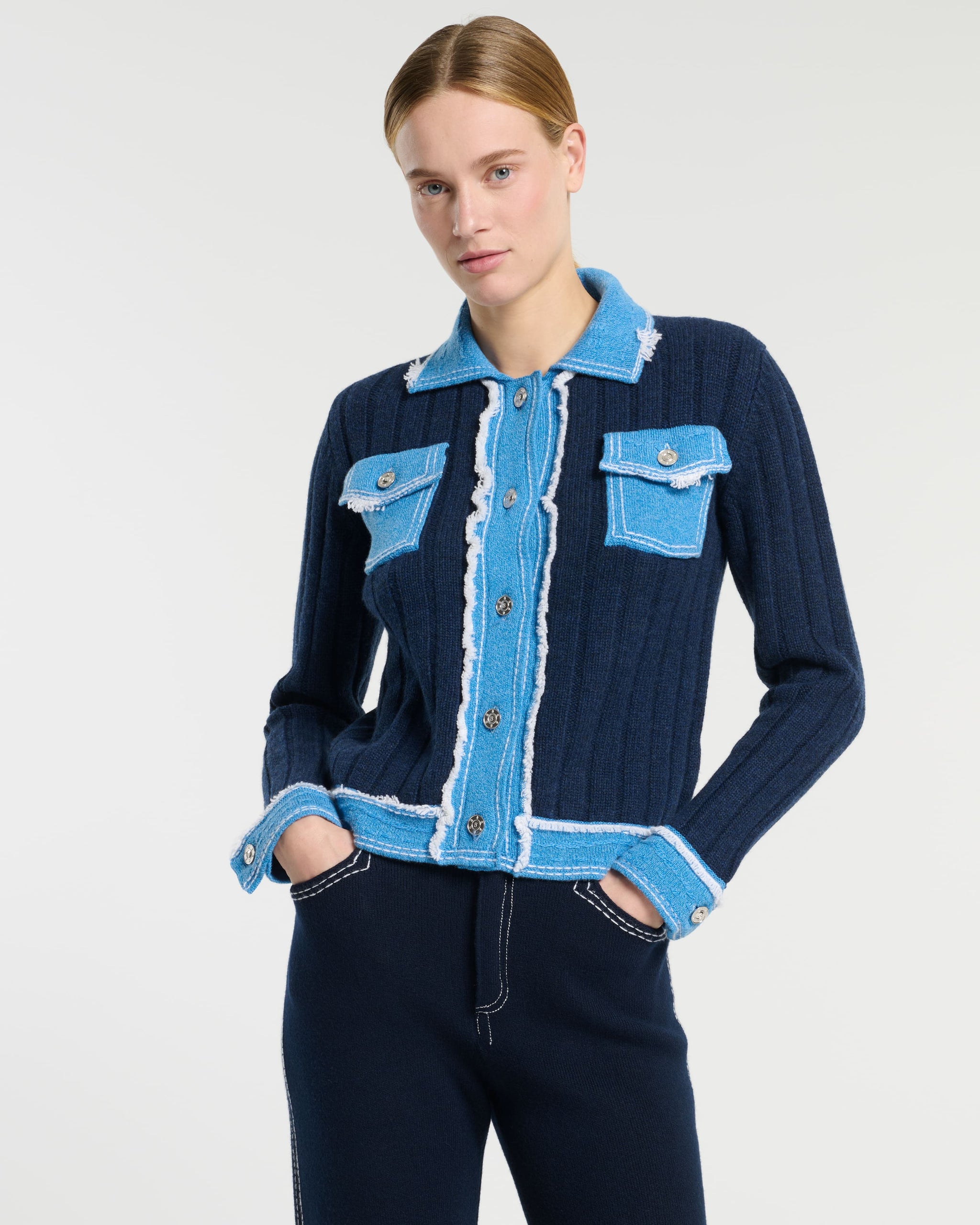 Denim jacket in ribbed knit | Barrie - Barrie