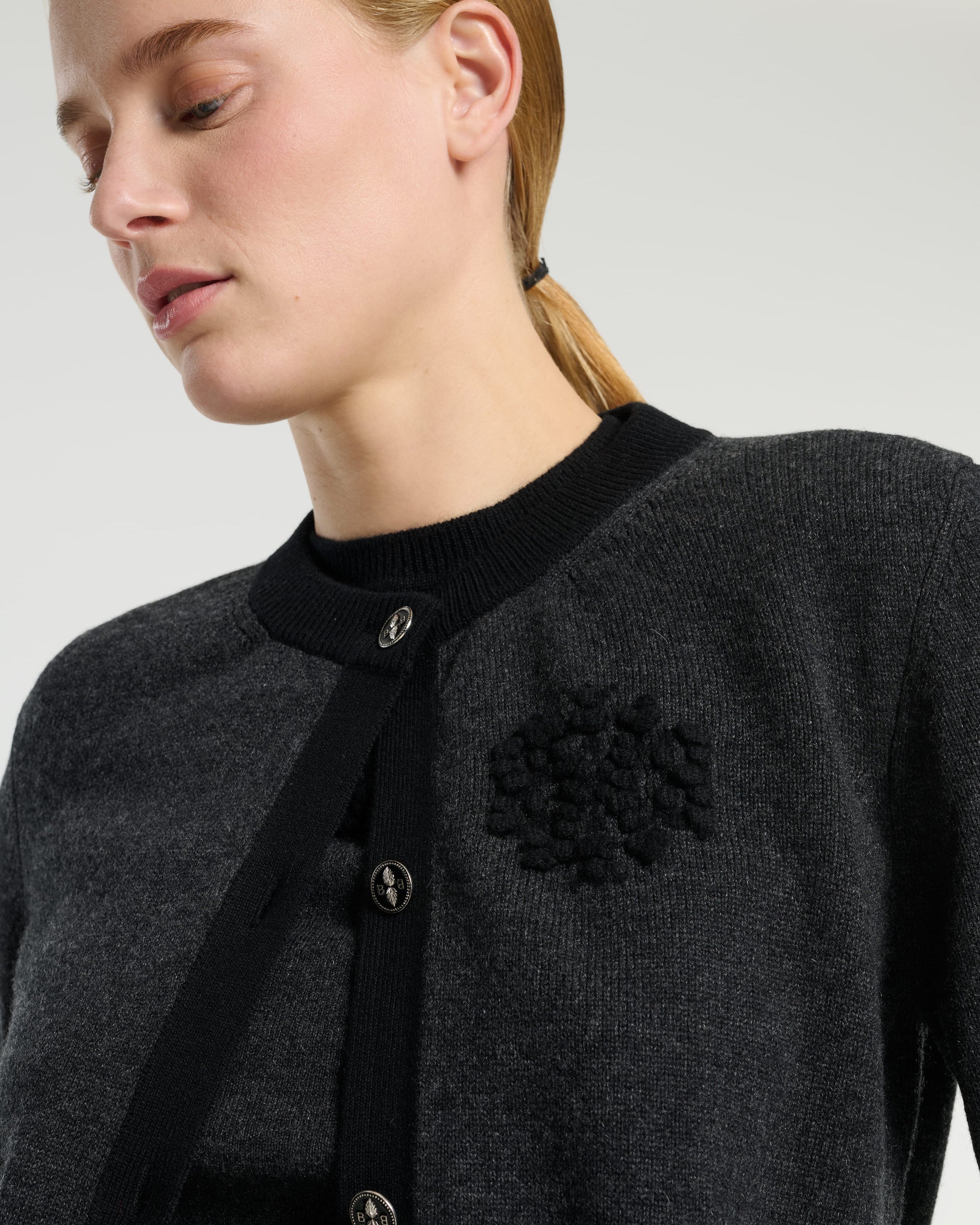 Marled cashmere cardigan with B logo | Barrie - Barrie