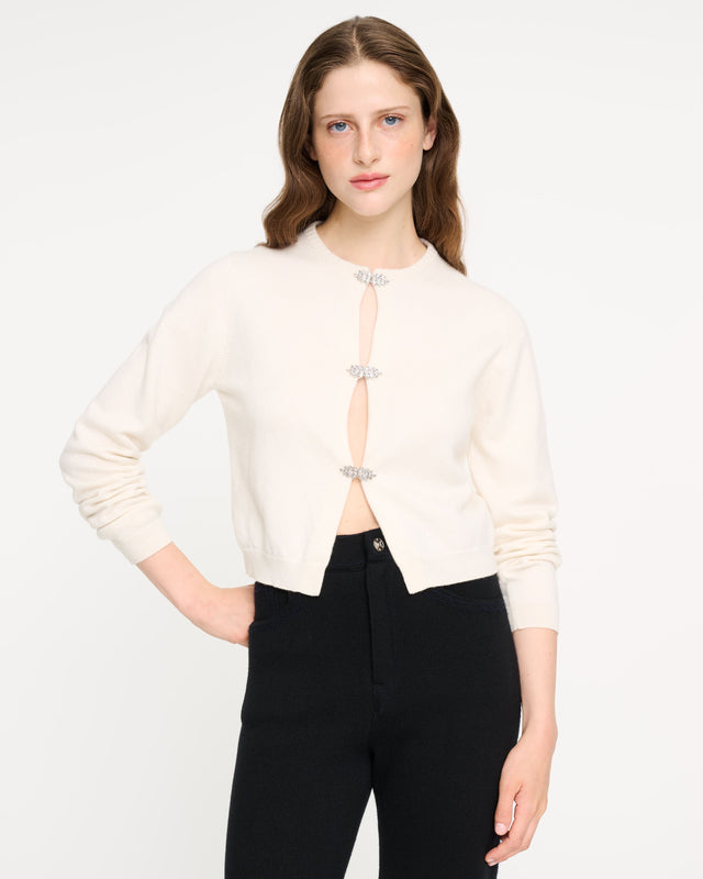 Cardigan en cachemire aux détails bijoux ton sur ton | Barrie - Barrie