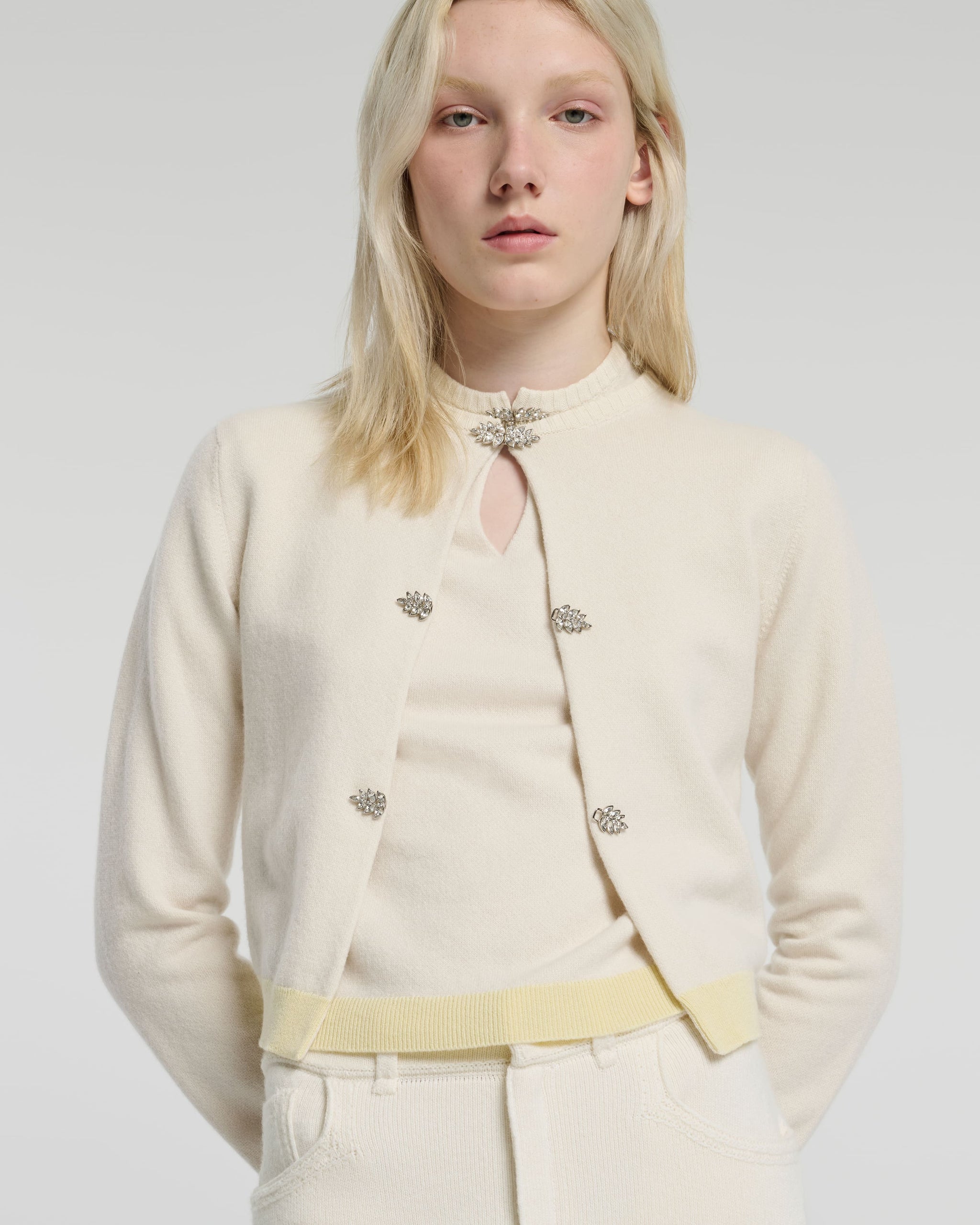 주얼리 디테일 캐시미어 카디건 | Barrie - Barrie