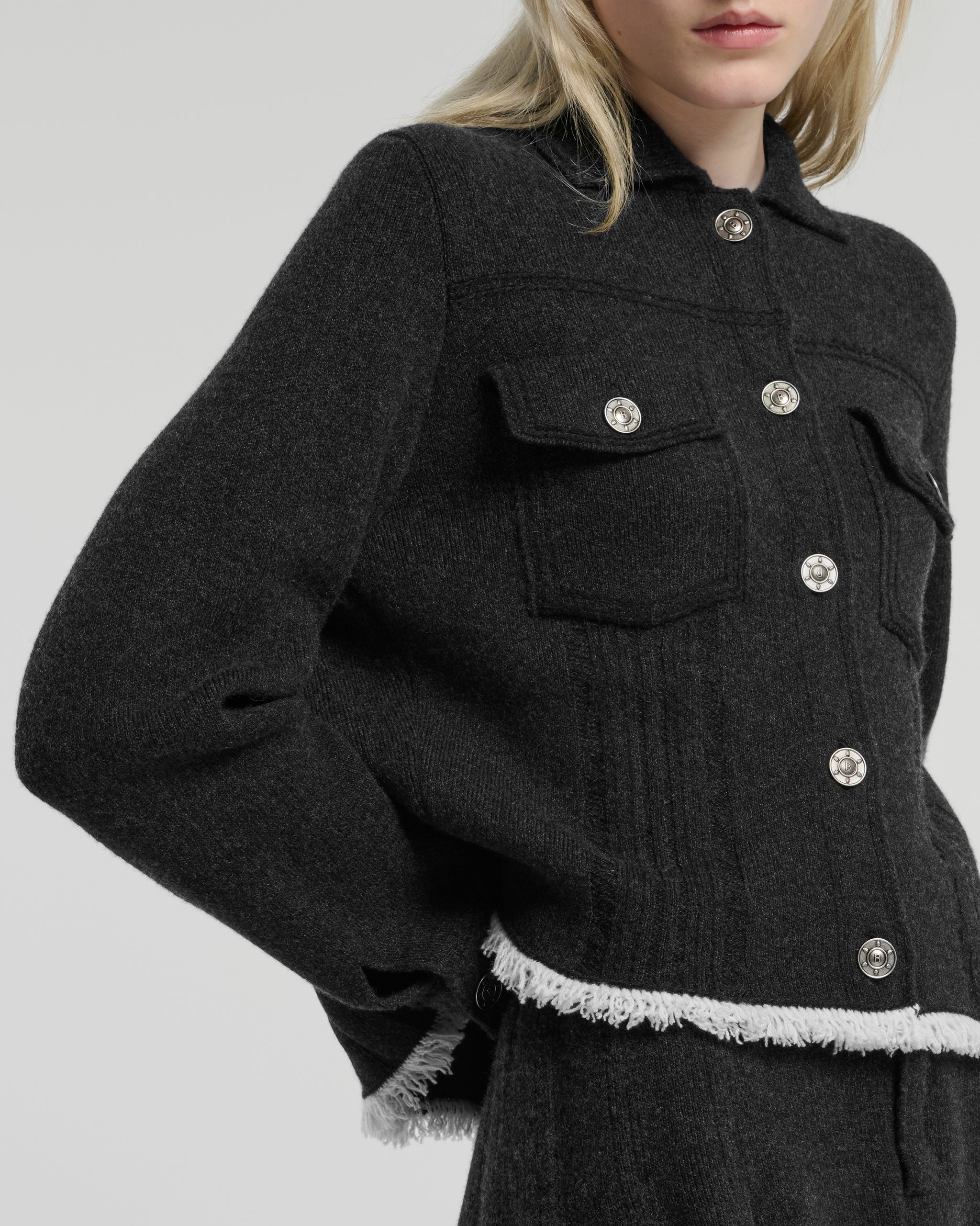 Denim jacket with pleated back in cashmere and cotton | Barrie - Barrie