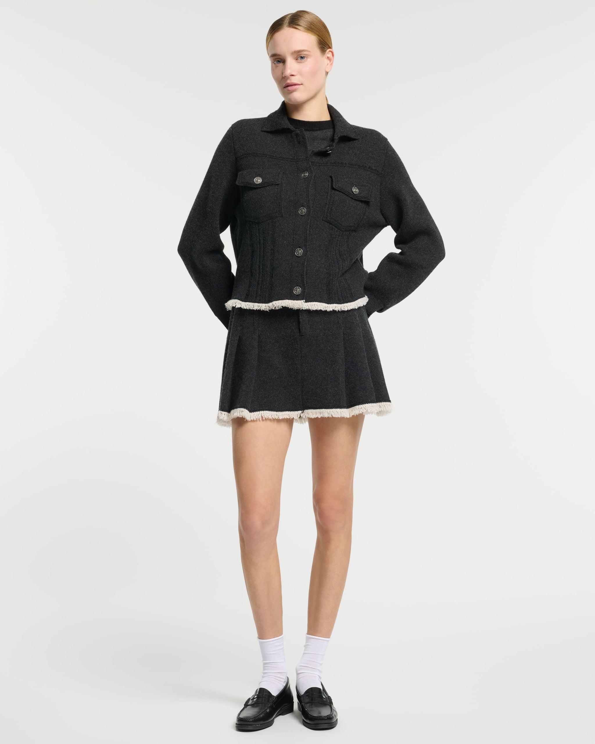 Veste Denim à dos plissé en cachemire et coton | Barrie - Barrie