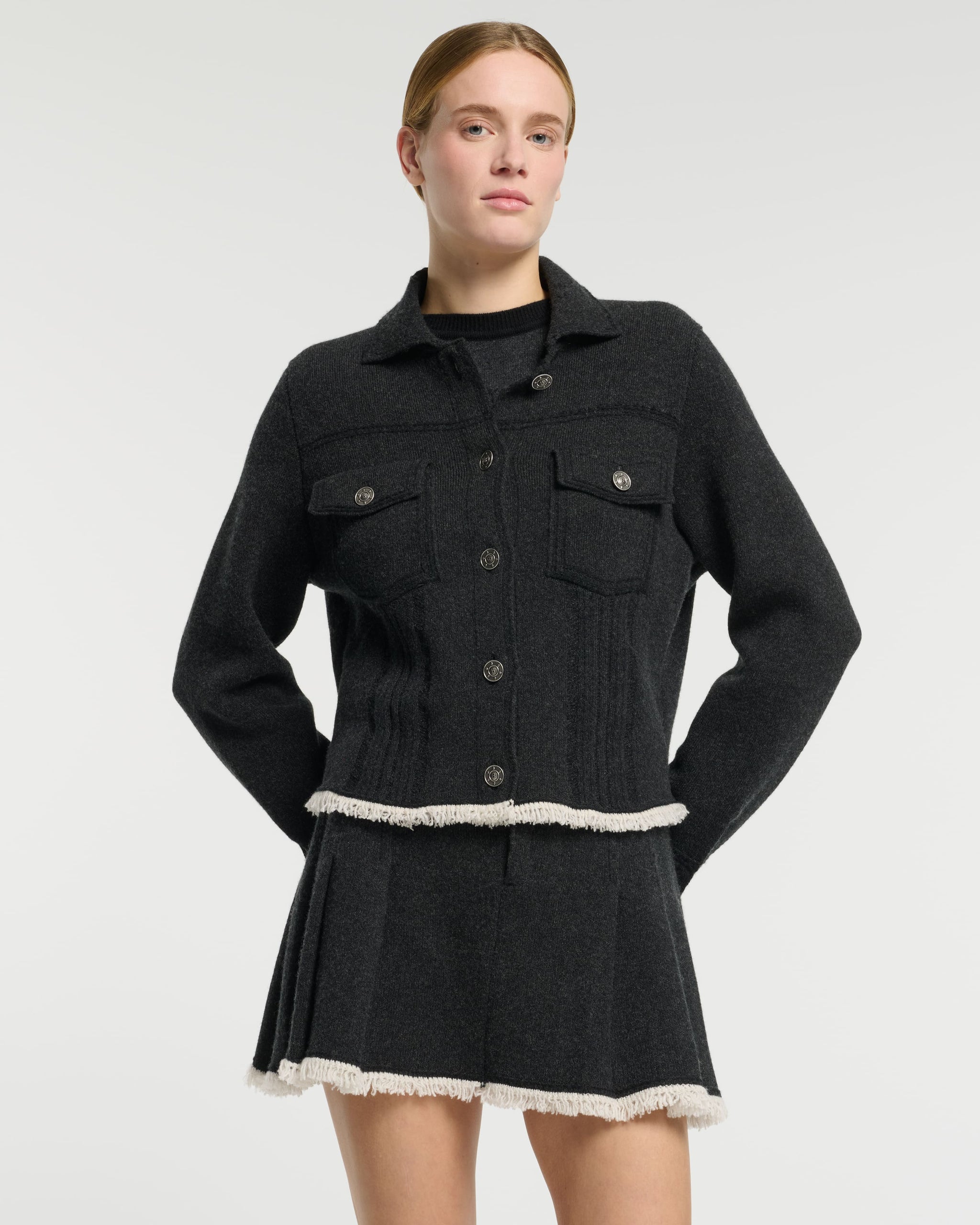 Veste Denim à dos plissé en cachemire et coton | Barrie - Barrie