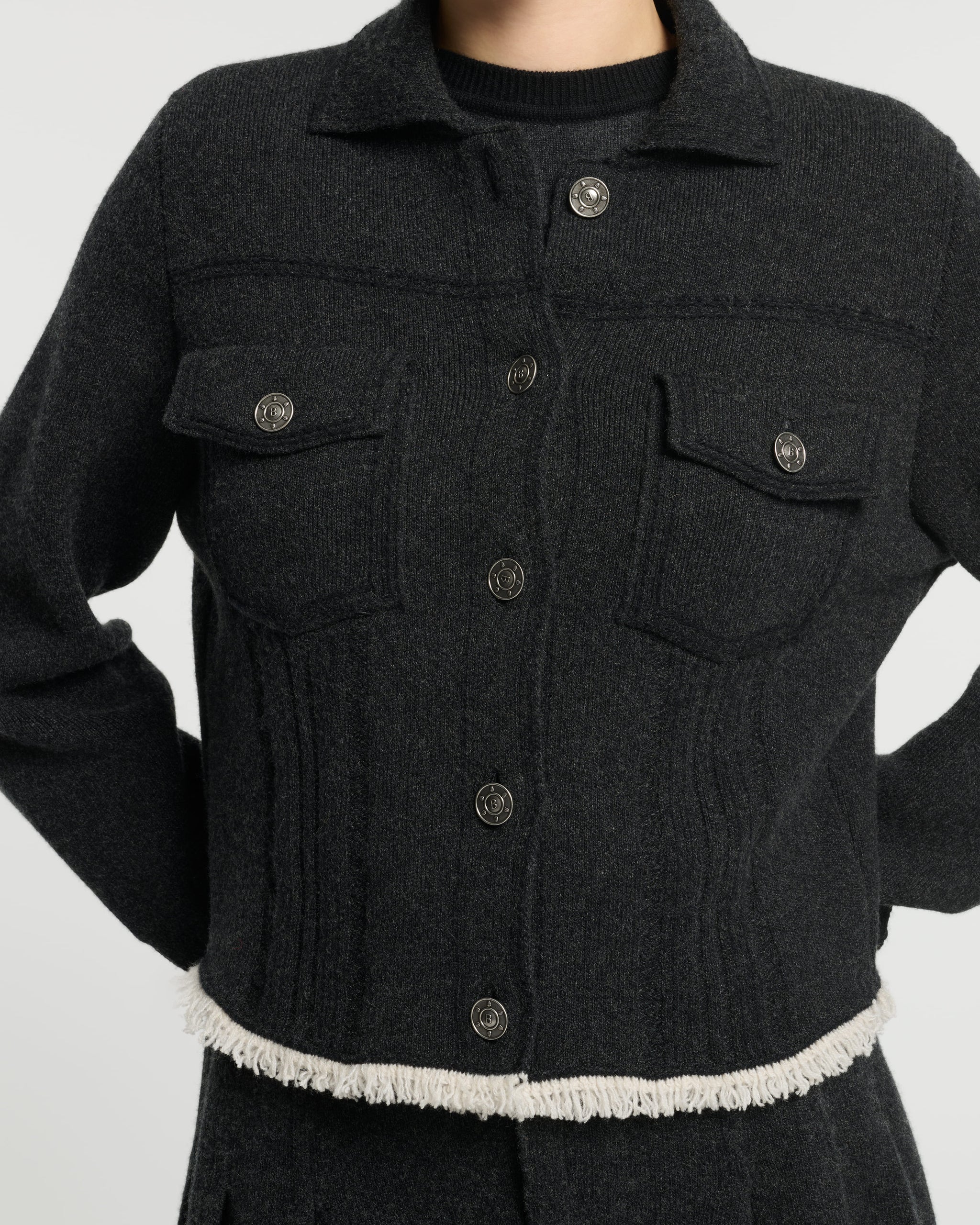 Denim jacket with pleated back in cashmere and cotton | Barrie - Barrie