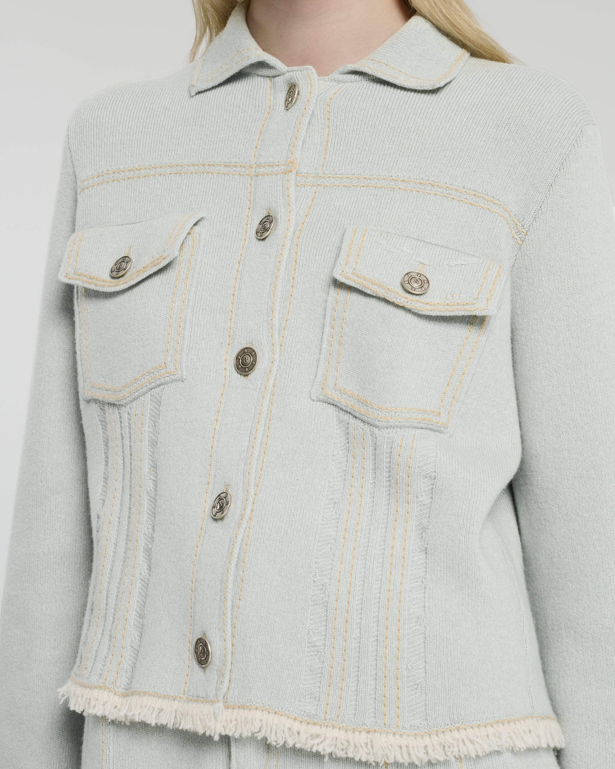 Denim jacket with pleated back in cashmere and cotton | Barrie - Barrie