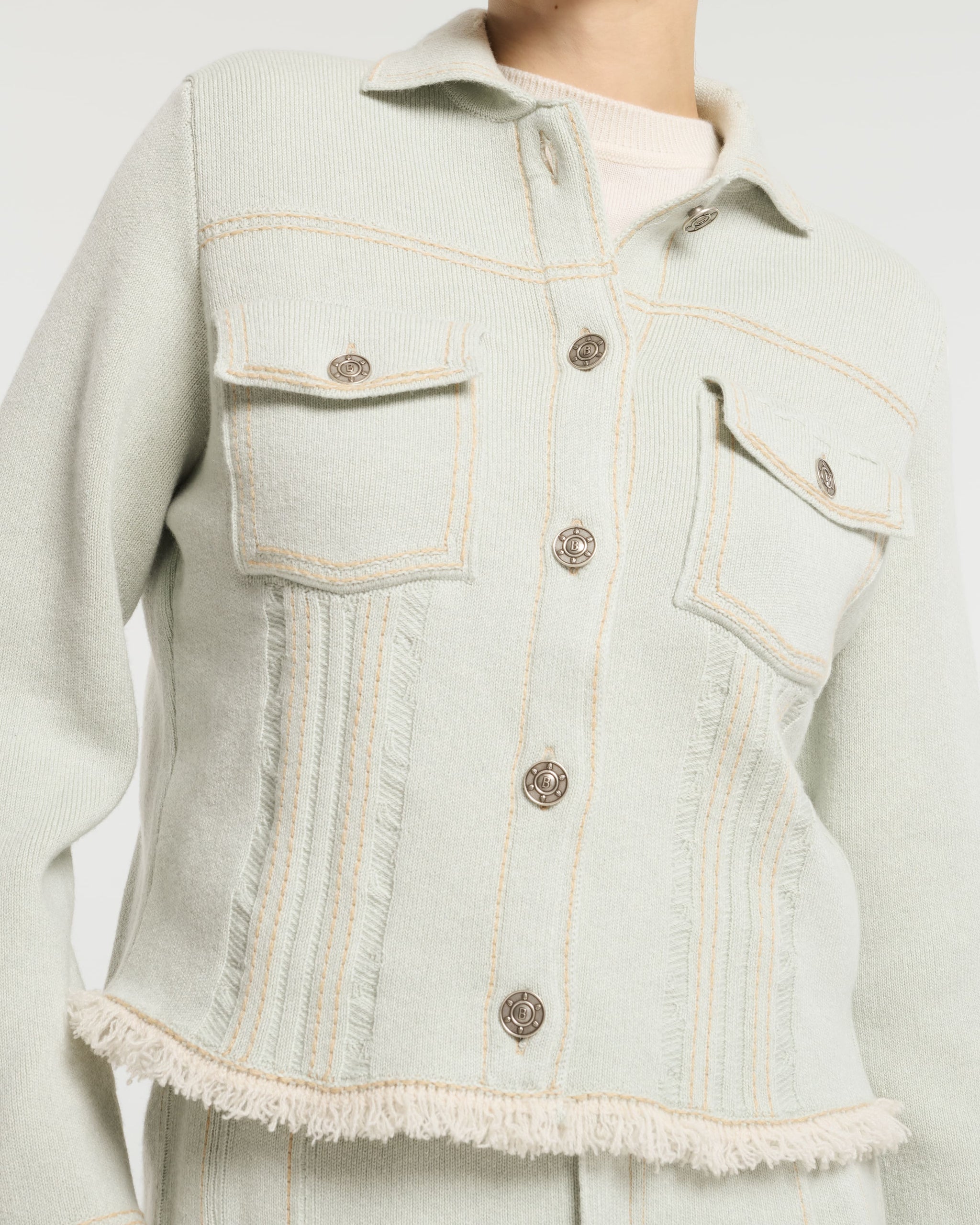Denim jacket with pleated back in cashmere and cotton | Barrie - Barrie