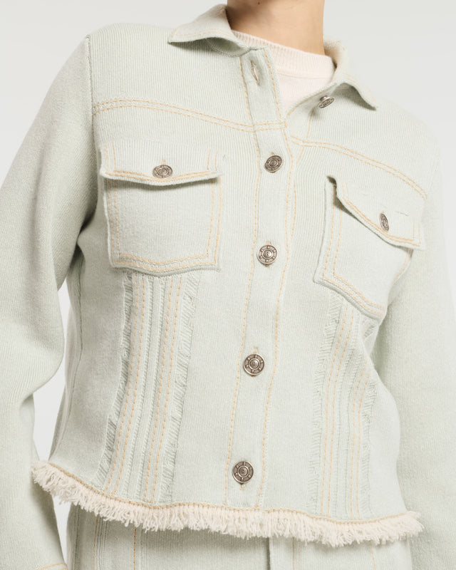 Denim jacket with pleated back in cashmere and cotton | Barrie - Barrie